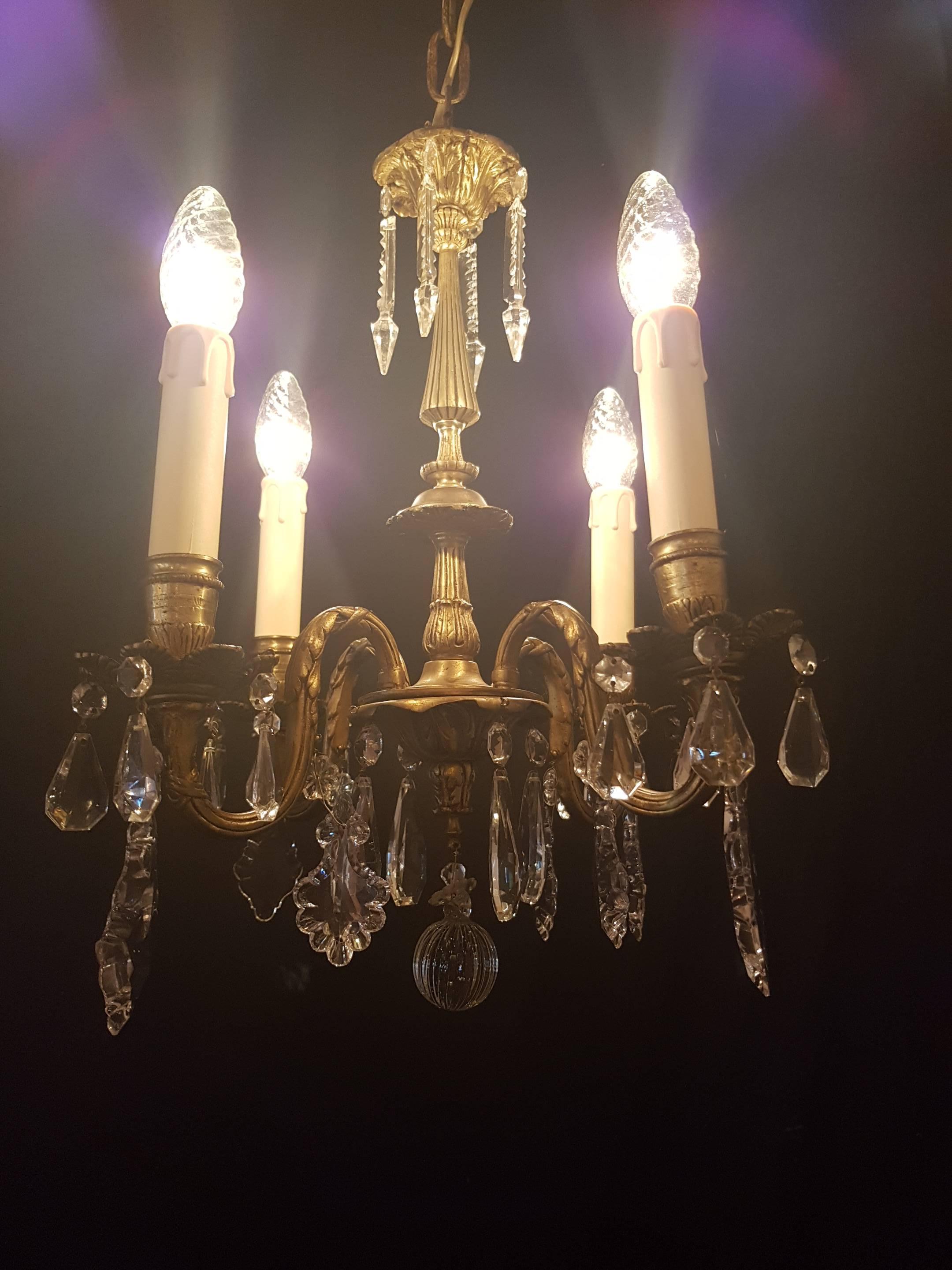 20th Century Small Bronze and Crystal Chandelier For Sale 7