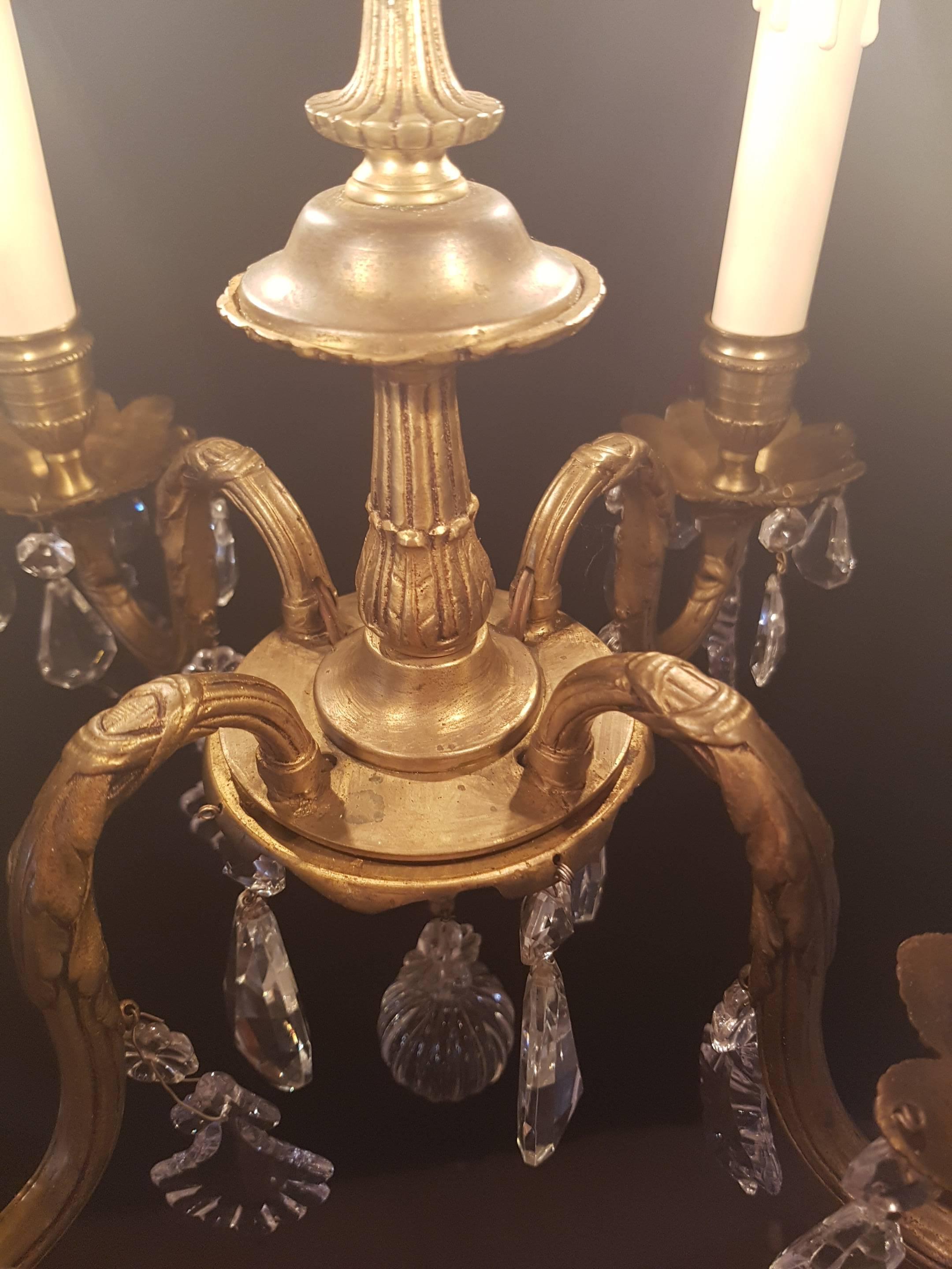 20th Century Small Bronze and Crystal Chandelier For Sale 8