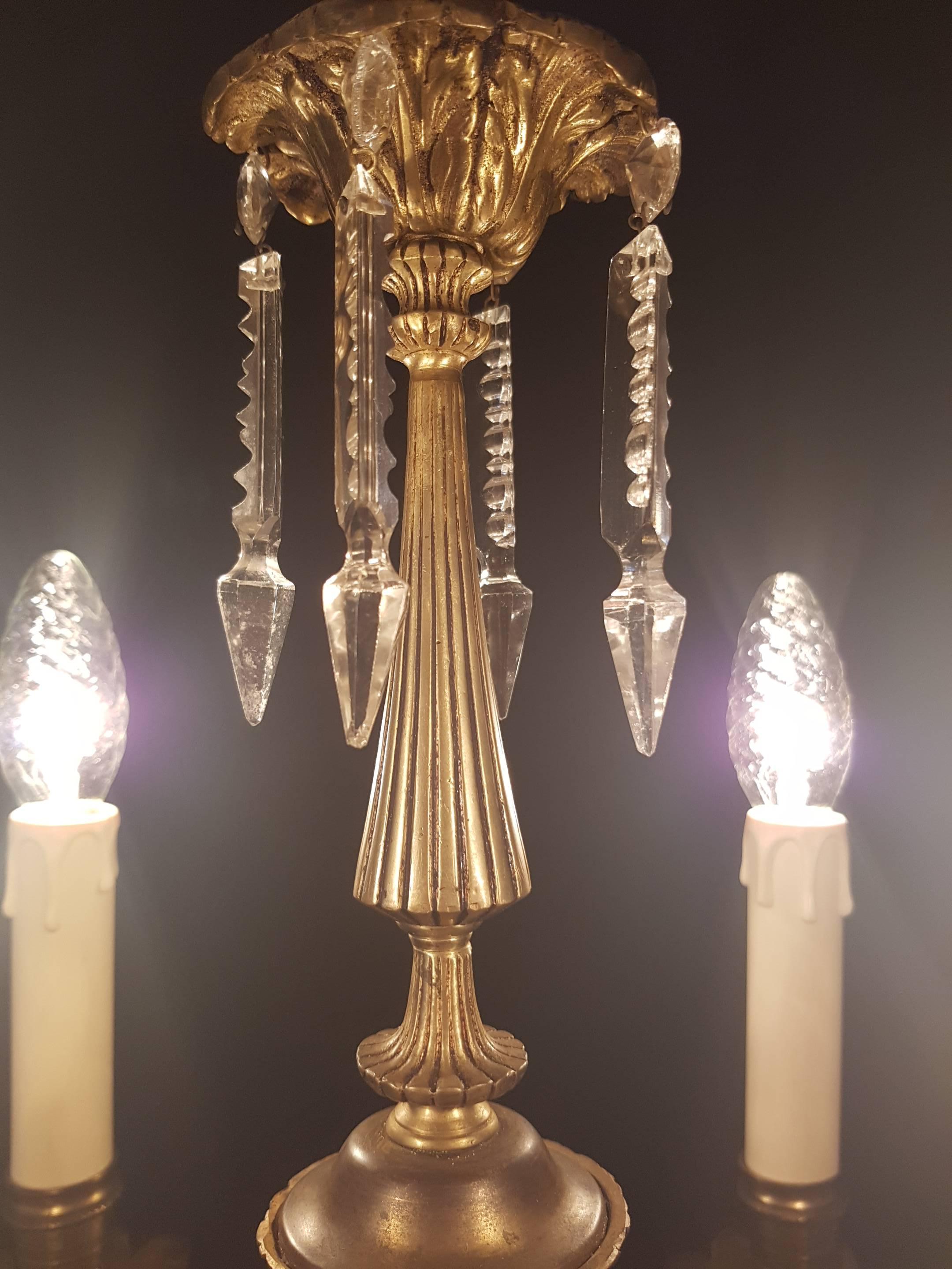 20th Century Small Bronze and Crystal Chandelier For Sale 9