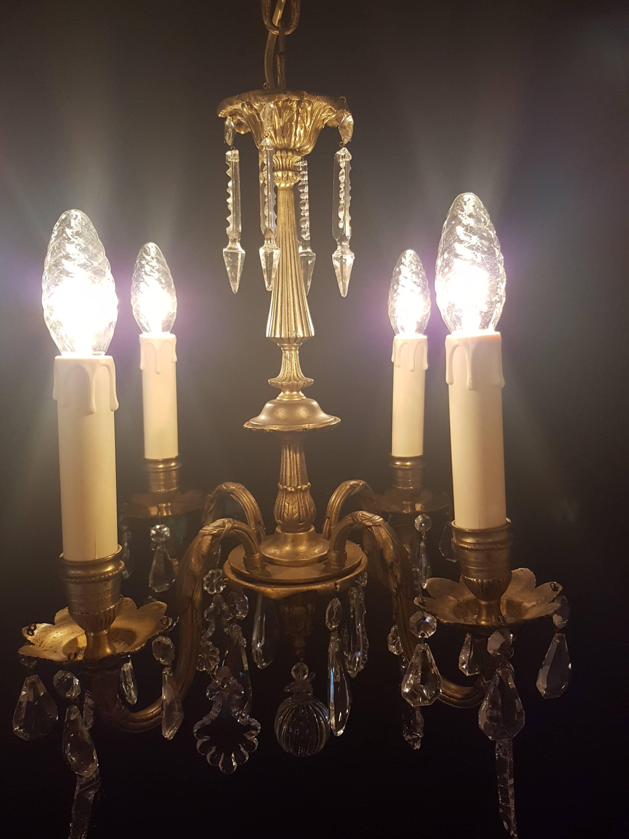 20th Century Small Bronze and Crystal Chandelier For Sale 10