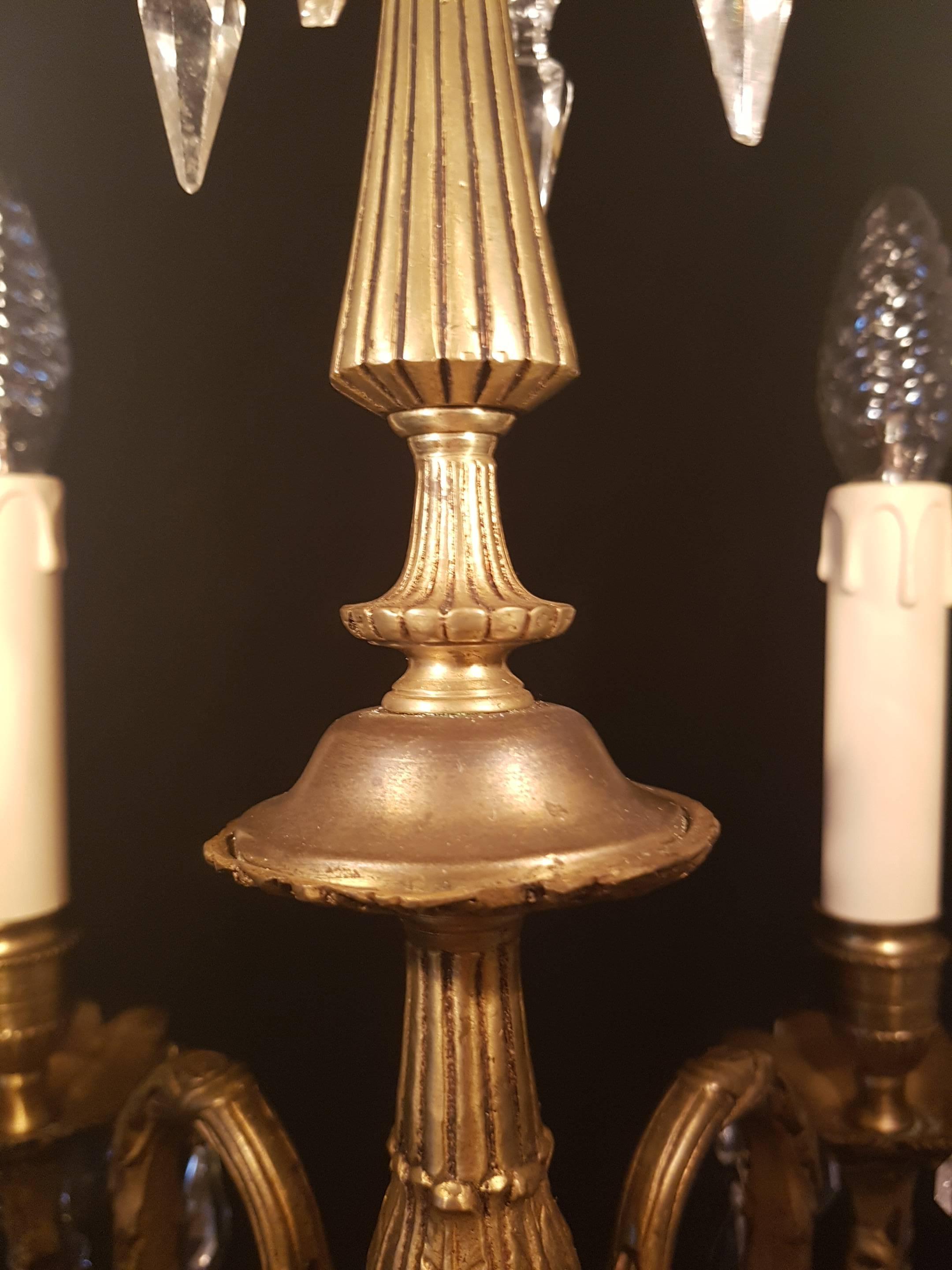 20th Century Small Bronze and Crystal Chandelier For Sale 2