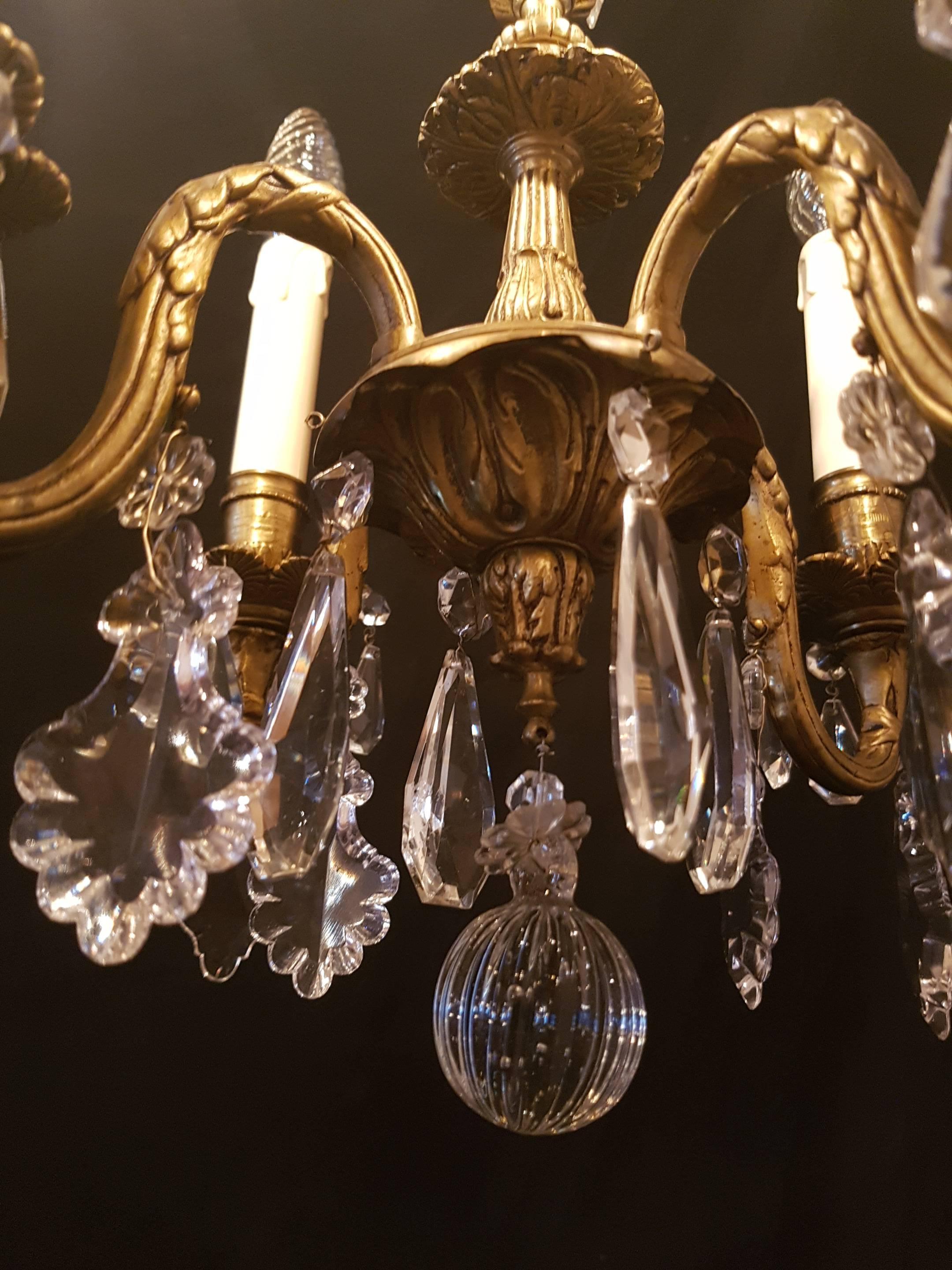 20th Century Small Bronze and Crystal Chandelier For Sale 3