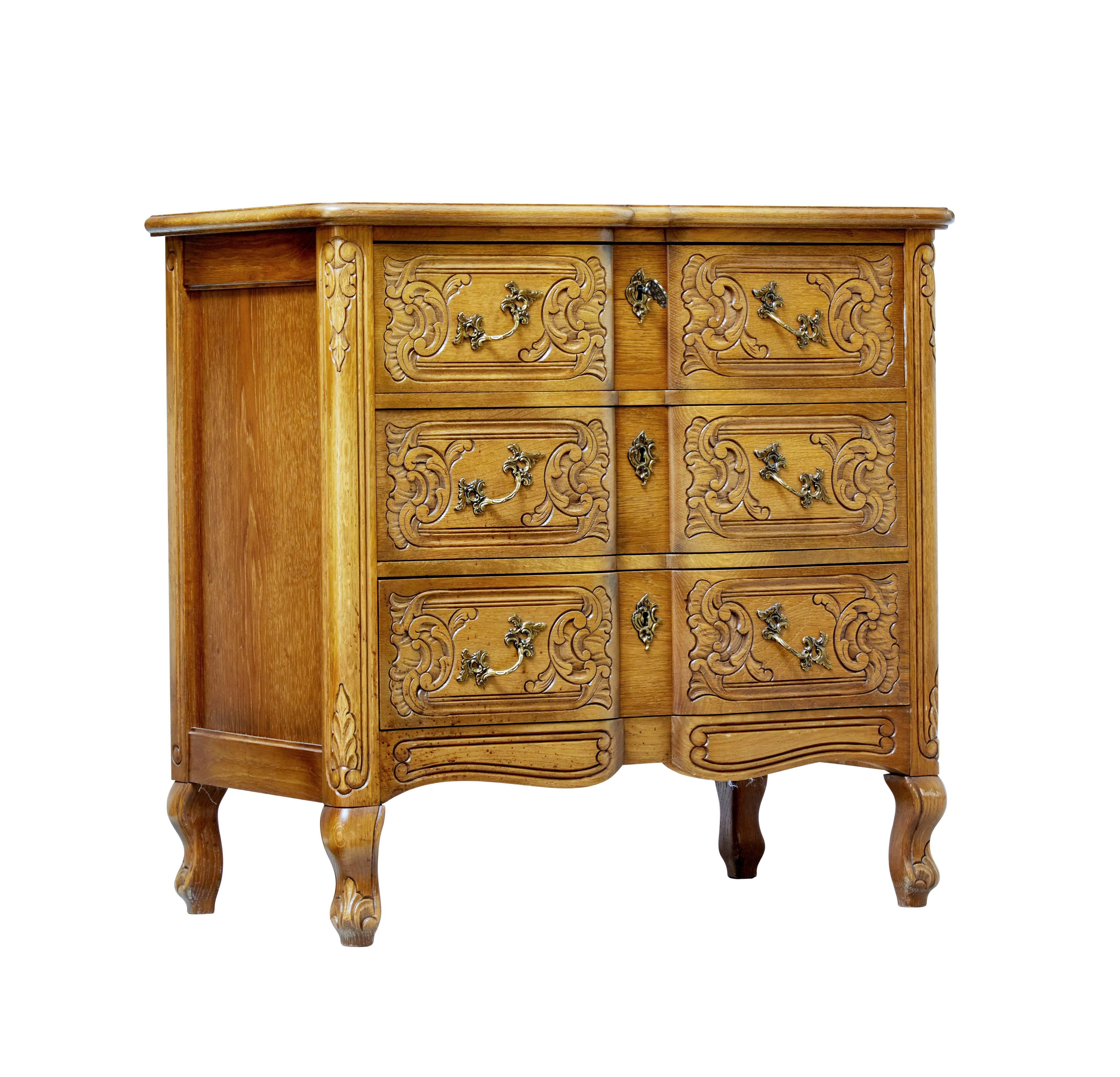 20th Century Small Carved Oak Commode Chest of Drawers