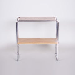 20th Century Small Czech Restored Chrome Bauhaus Table, Oakwood, 1930s