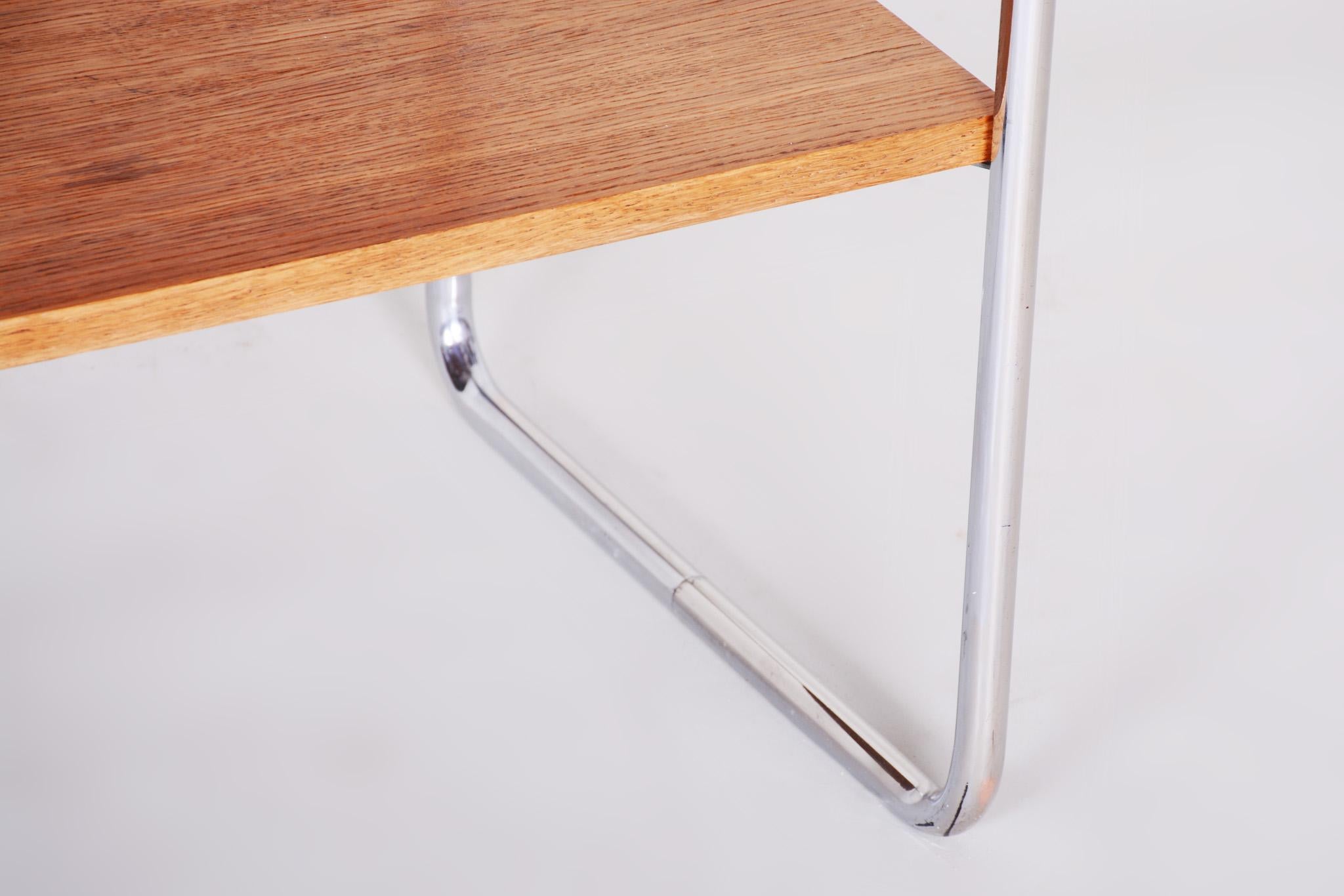 20th Century Small Czech Restored Chrome Bauhaus Table, Oakwood, 1930s 4