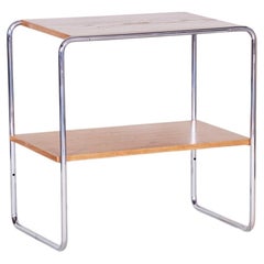 20th Century Small Czech Restored Chrome Bauhaus Table, Oakwood, 1930s