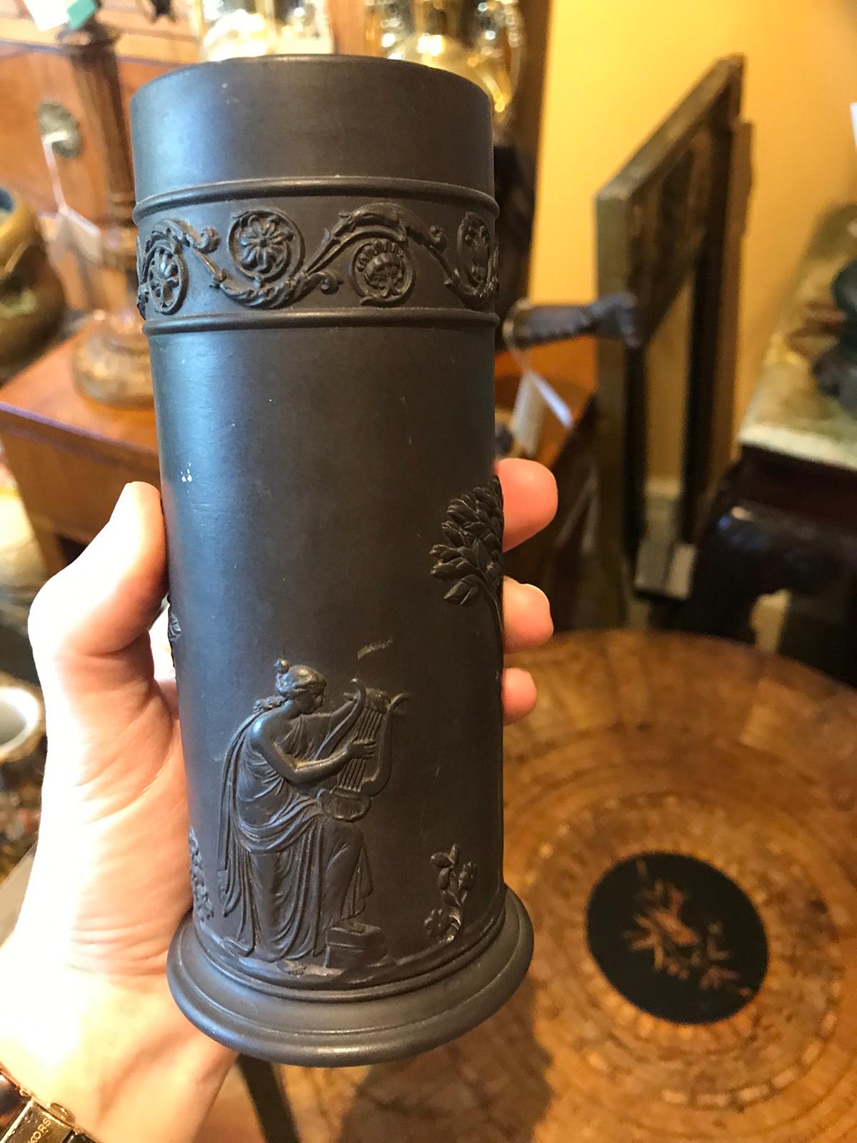 20th Century Small English Wedgwood Basalt Vase / Brush Pot, Marked 1