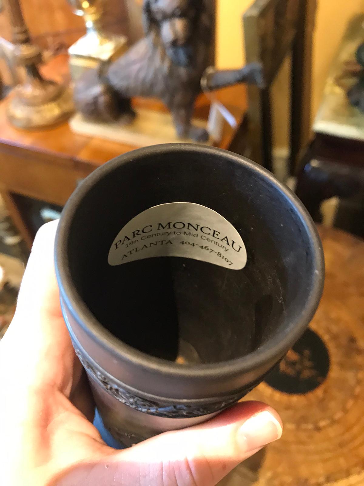 20th Century Small English Wedgwood Basalt Vase / Brush Pot, Marked 2
