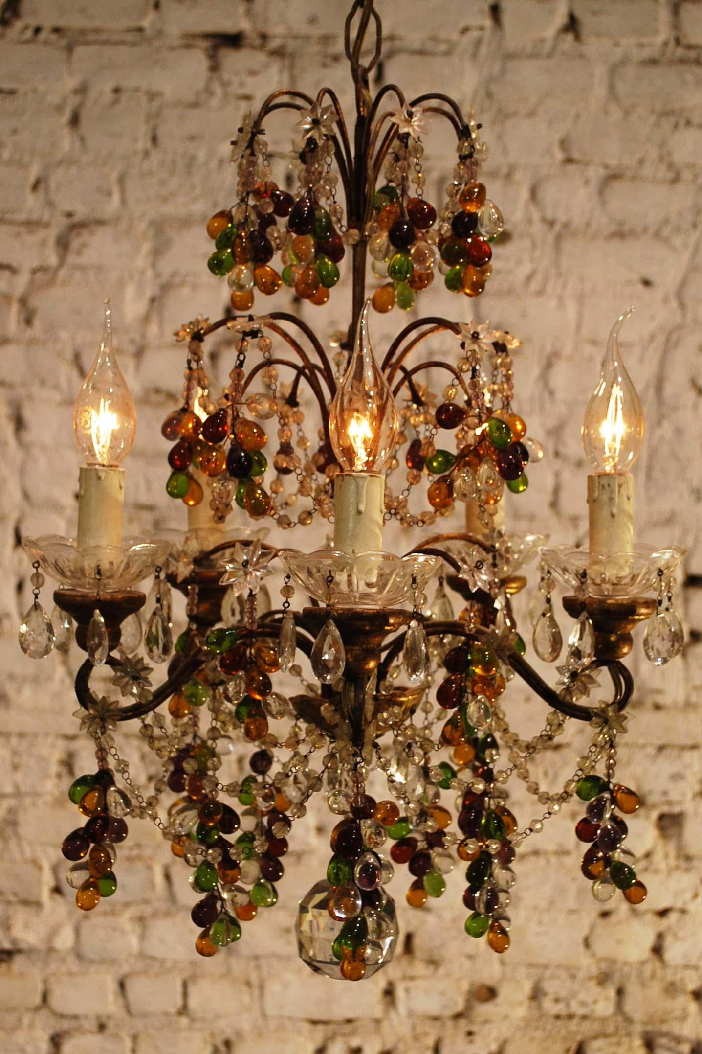 20th Century Small Five-Light Italian Multicolored Crystal Chandelier 6