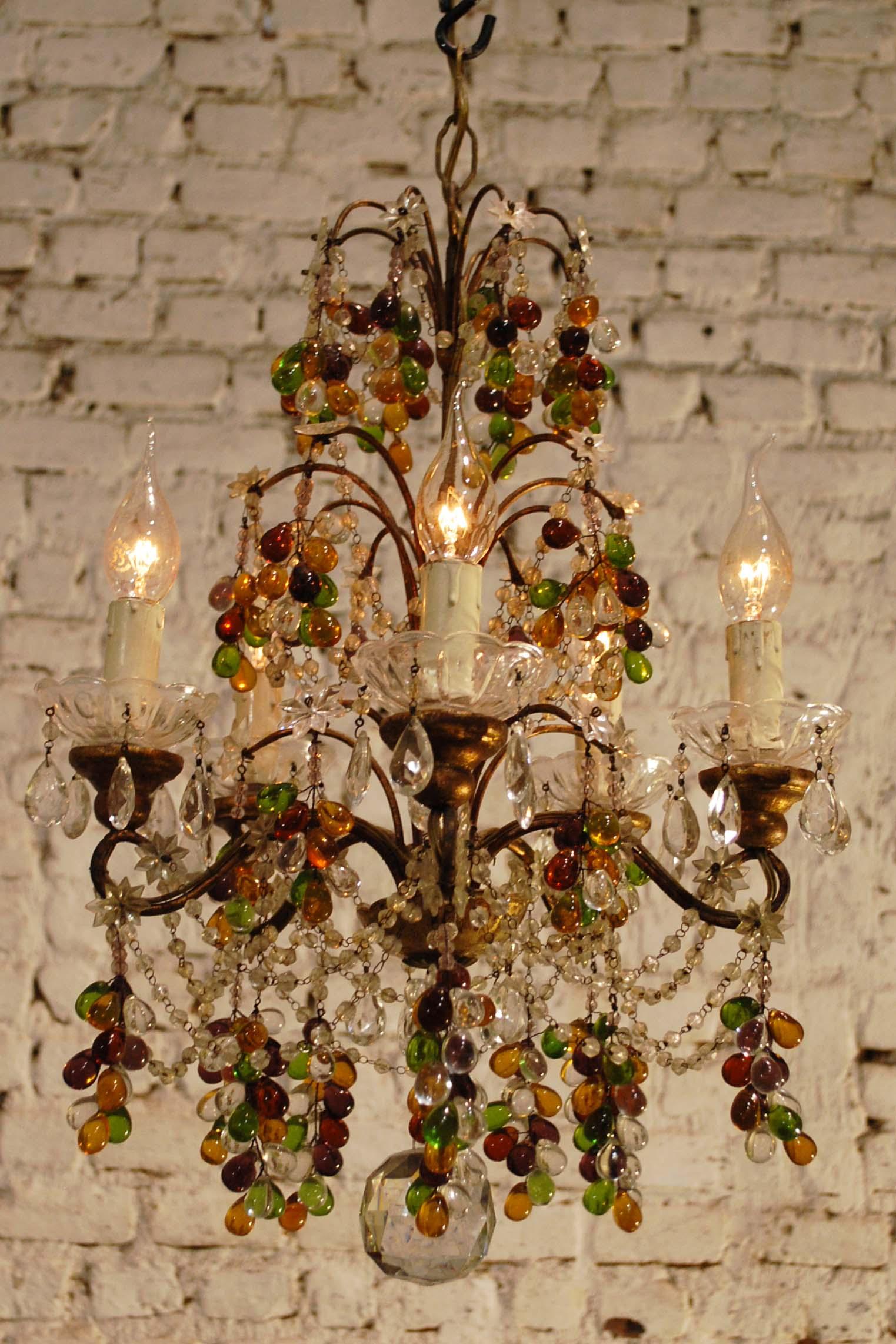 20th Century Small Five-Light Italian Multicolored Crystal Chandelier 7