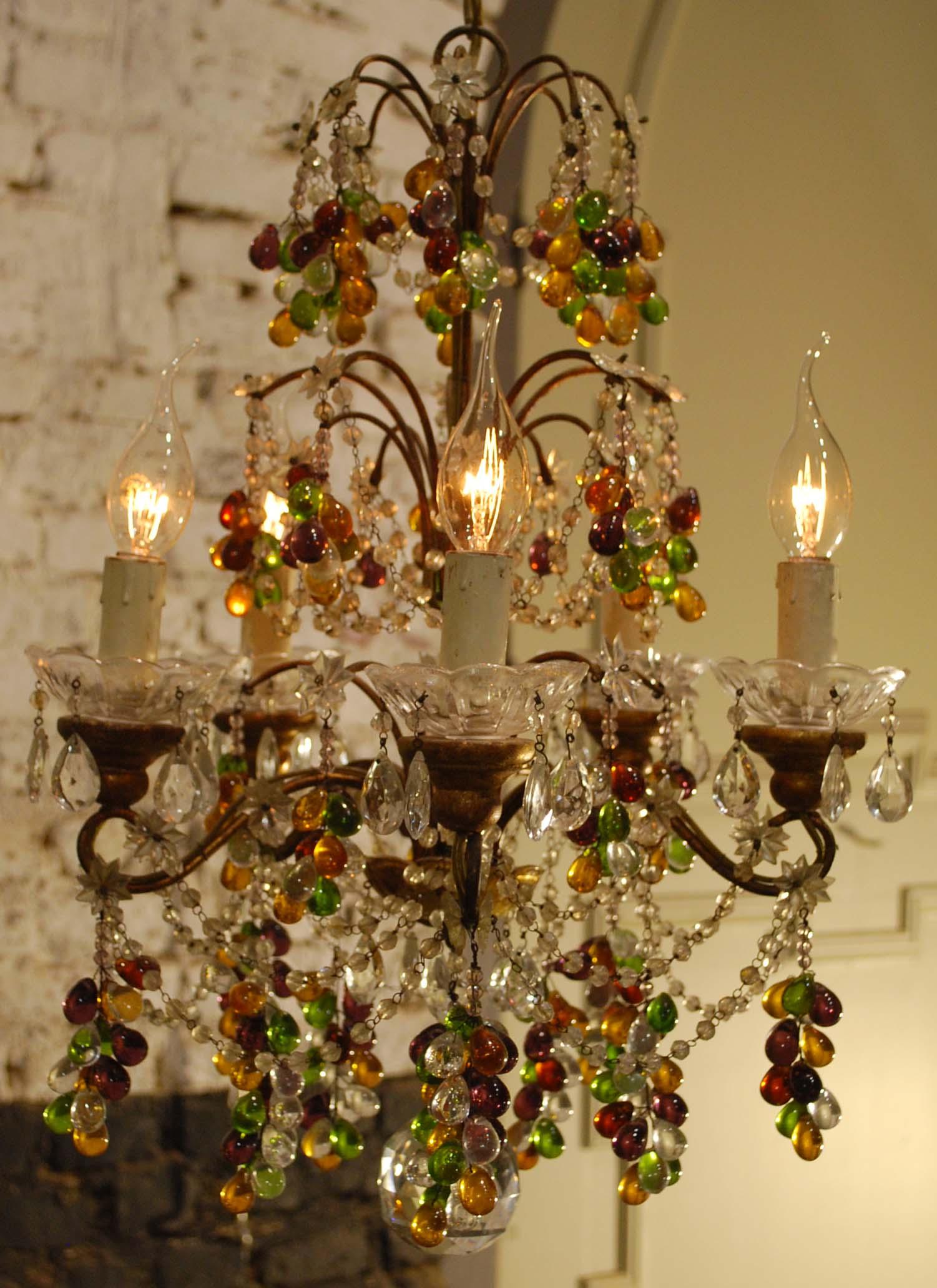 20th Century Small Five-Light Italian Multicolored Crystal Chandelier 8