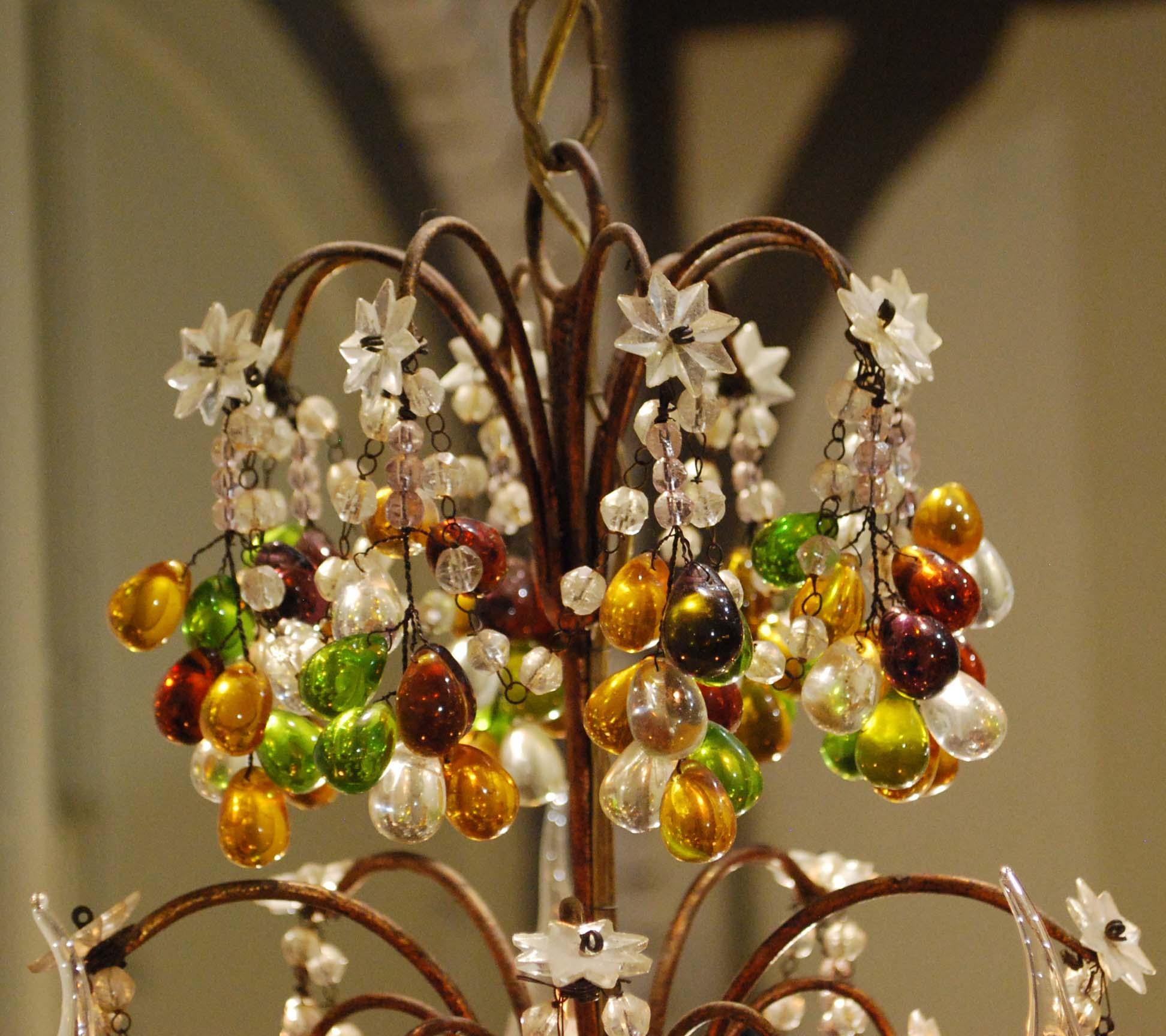 20th Century Small Five-Light Italian Multicolored Crystal Chandelier In Excellent Condition In Casteren, NL