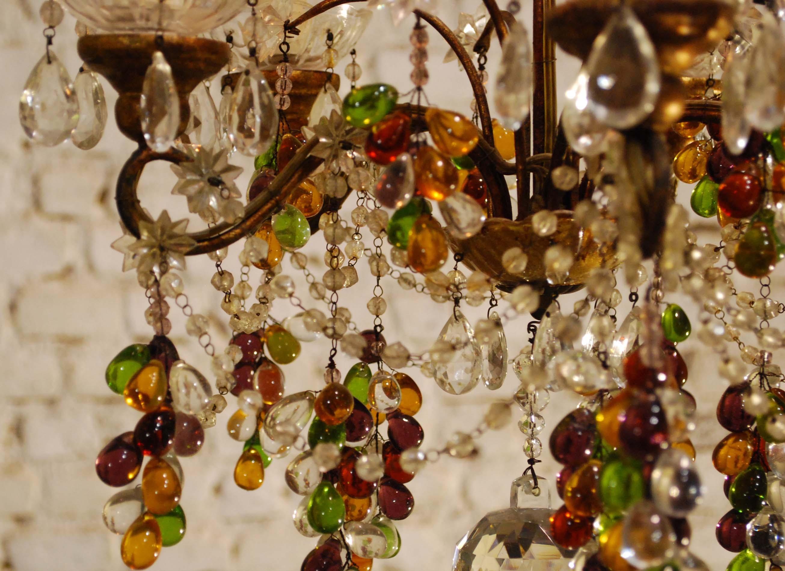 20th Century Small Five-Light Italian Multicolored Crystal Chandelier 1