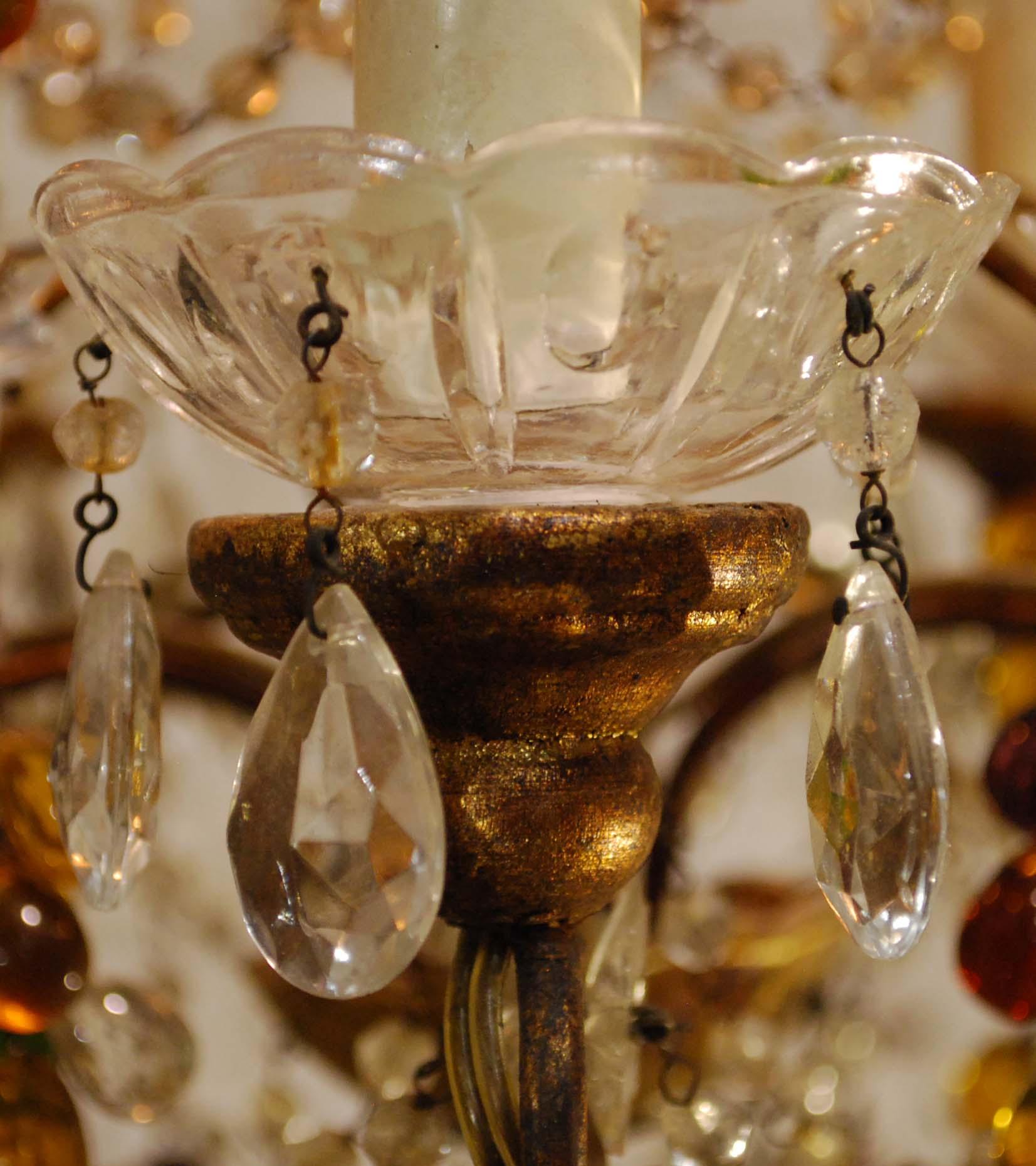 20th Century Small Five-Light Italian Multicolored Crystal Chandelier 2