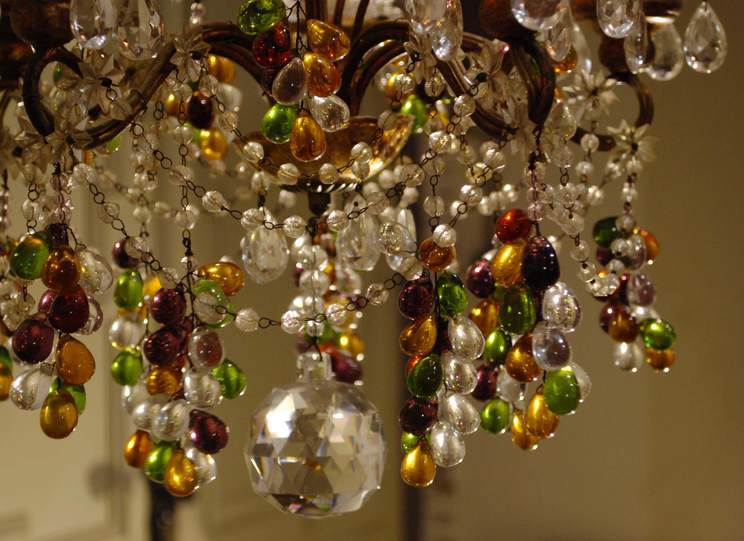 20th Century Small Five-Light Italian Multicolored Crystal Chandelier 4