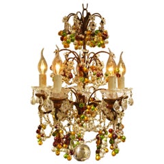 Antique 20th Century Small Five-Light Italian Multicolored Crystal Chandelier