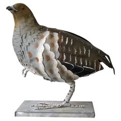 20th Century Small French Hand Painted Metal Sculpture of a Partridge