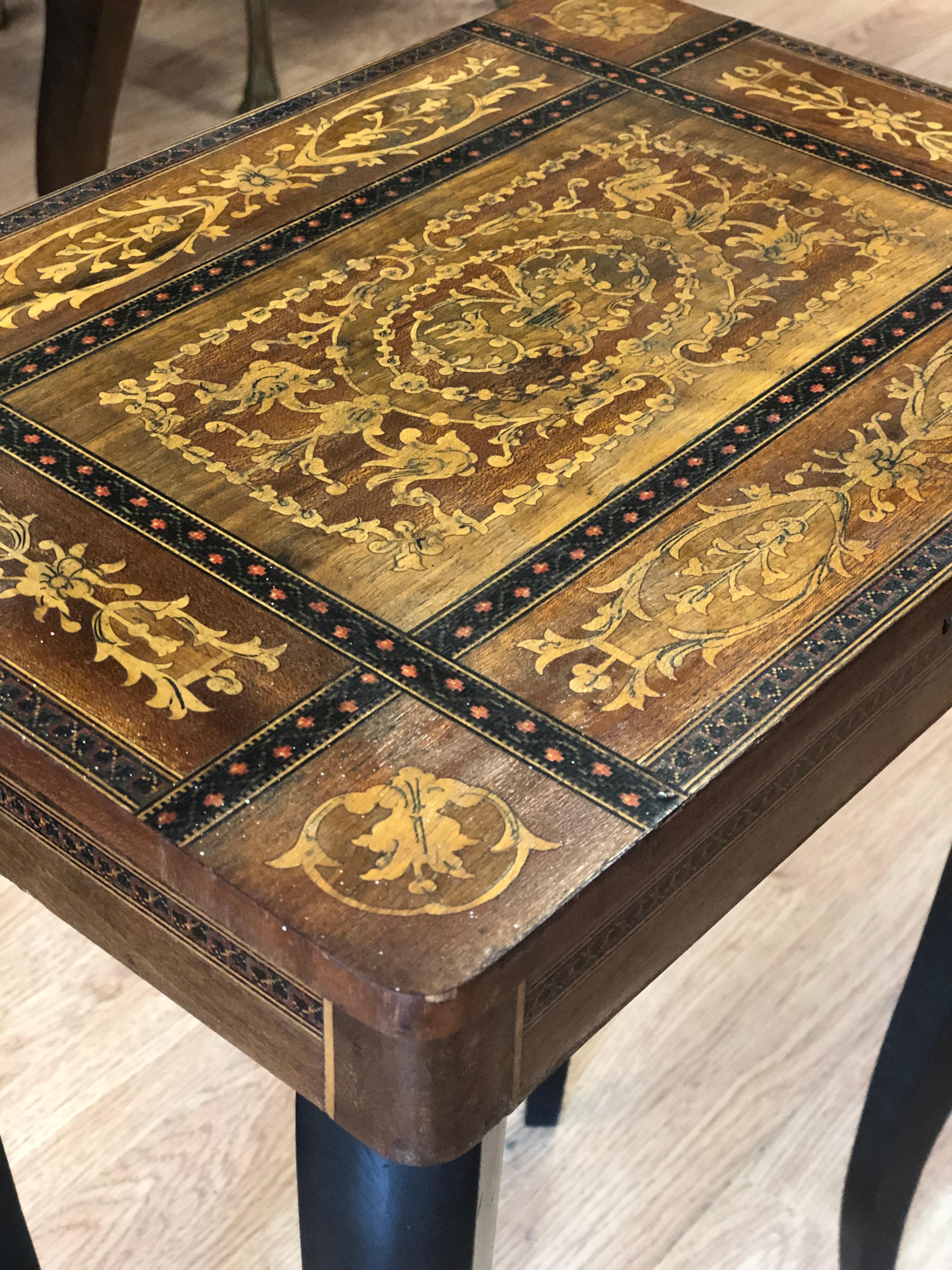 Inlay 20th Century Small Inlaid Side Table with Jewelry Compartment and Music Box