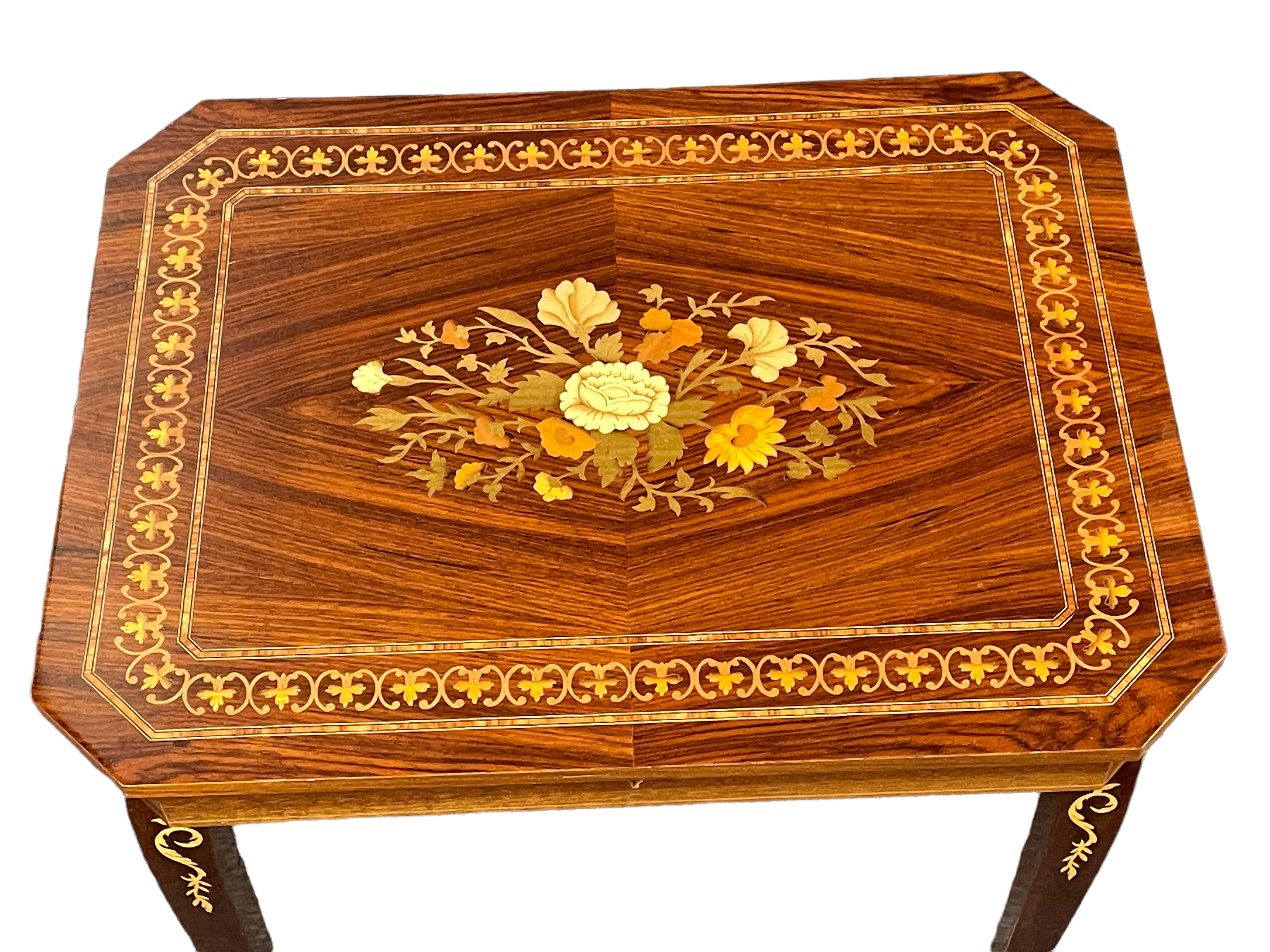 Mid-Century Modern 20th Century Small Inlaid Side Table with Jewelry Compartment and Music Box For Sale
