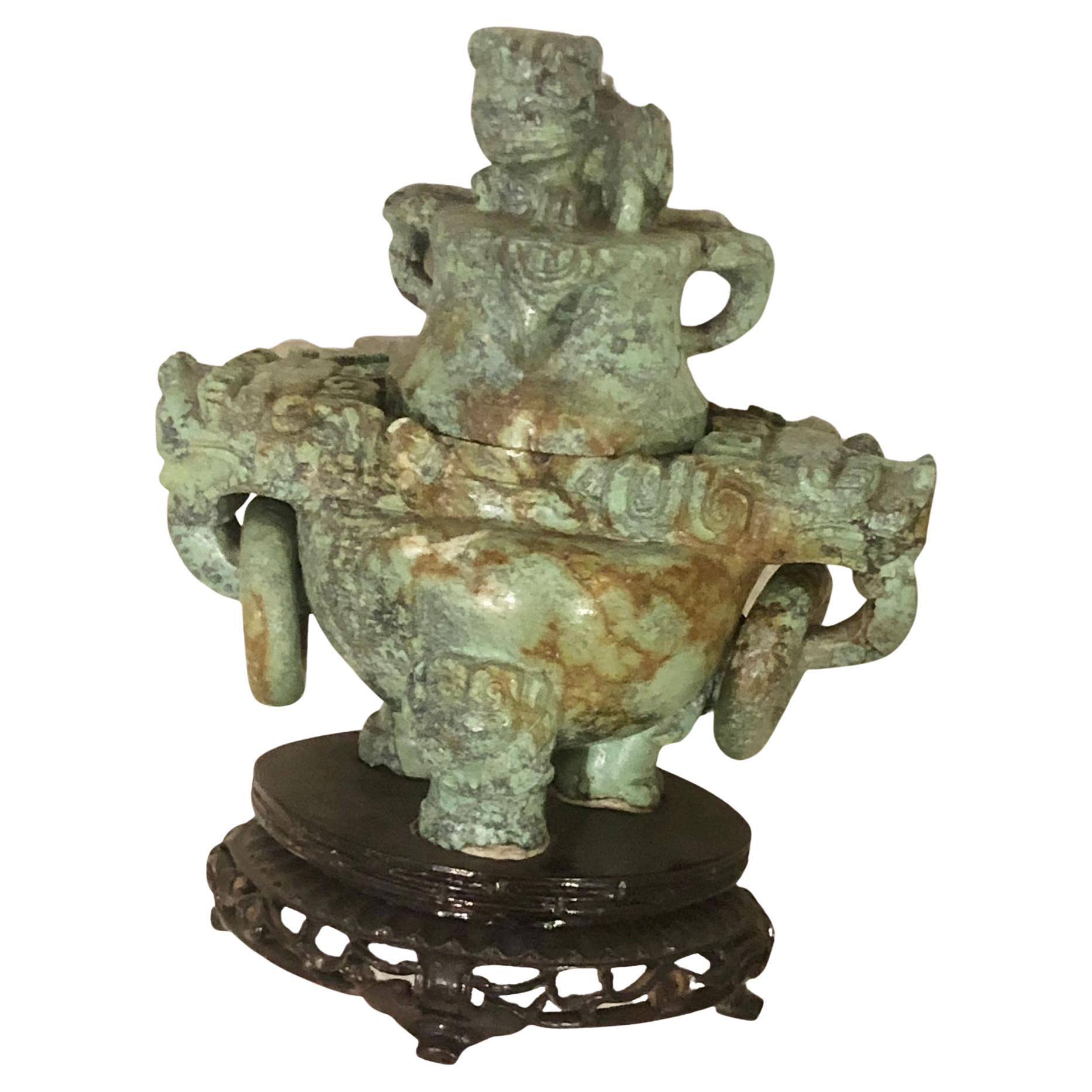20th Century, Small Mayan Art Style Turquoise Censer, Colombia 1960 For Sale