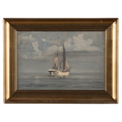 20th Century Small Oil on Canvas Seascape Painting with Ship, signed Olsen