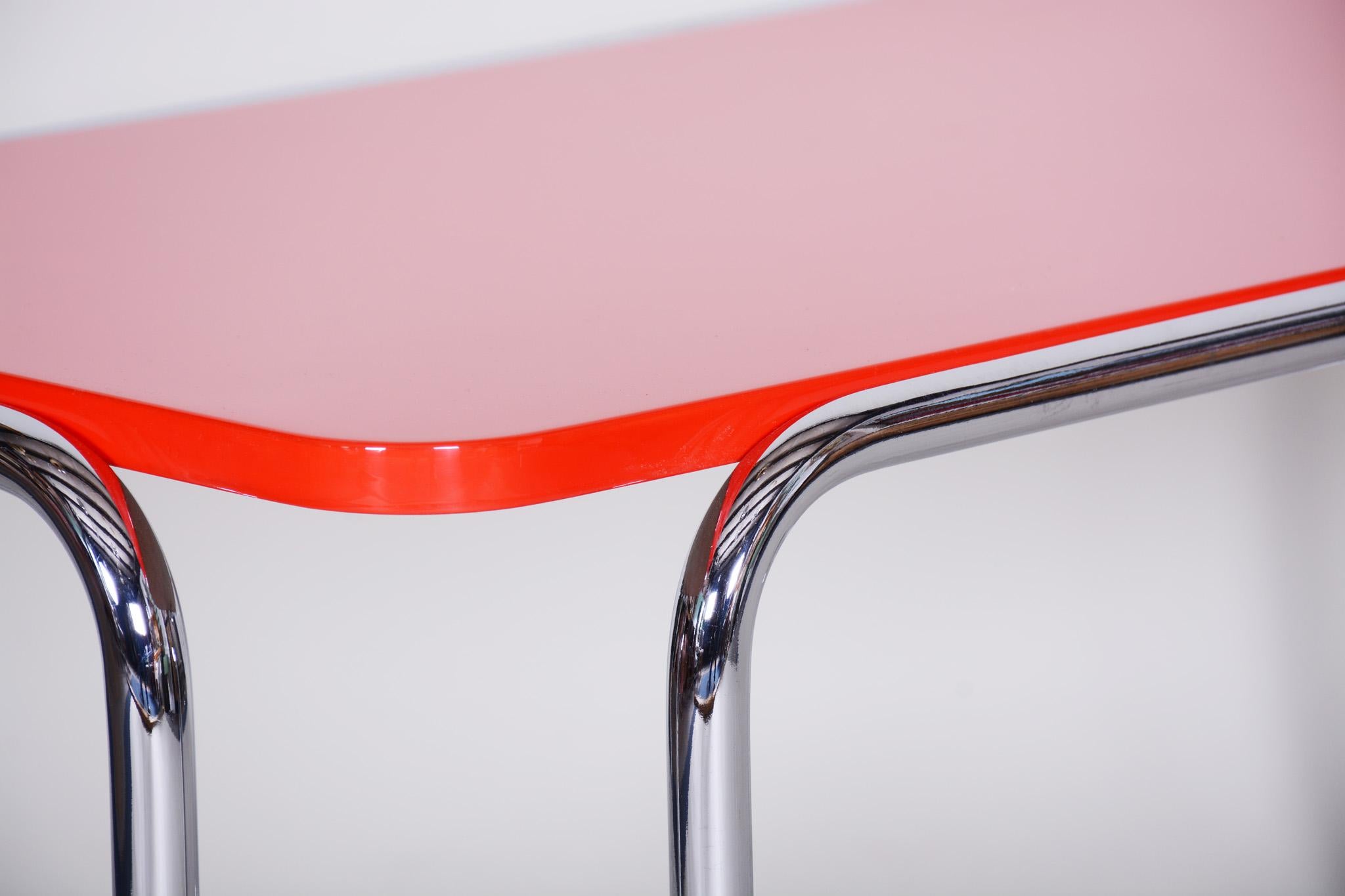 20th Century Small Red Czech Chrome Bauhaus Table by Kovona, 1950s In Good Condition For Sale In Horomerice, CZ