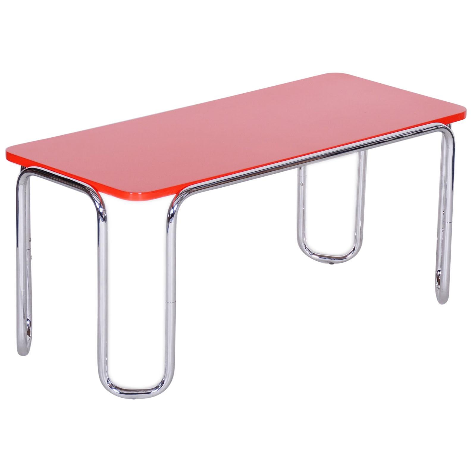 20th Century Small Red Czech Chrome Bauhaus Table by Kovona, 1950s For Sale