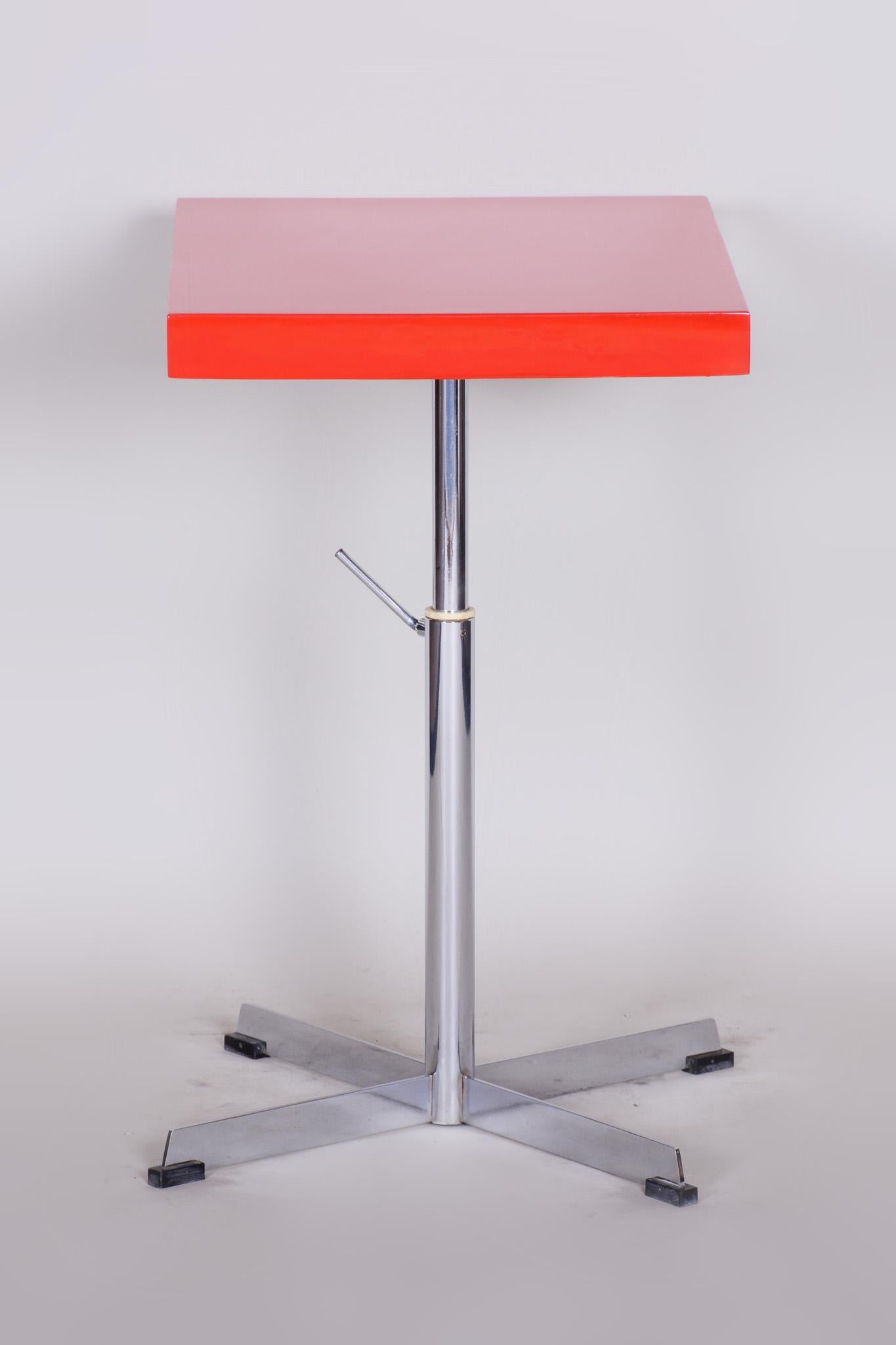 Mid-20th Century 20th Century Small Restored Red Chrome Bauhaus Table, Adjustable Height, 1930s For Sale