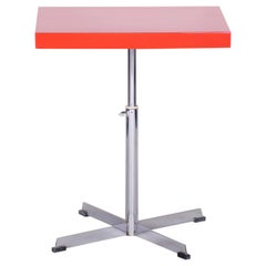 20th Century Small Restored Red Chrome Bauhaus Table, Adjustable Height, 1930s