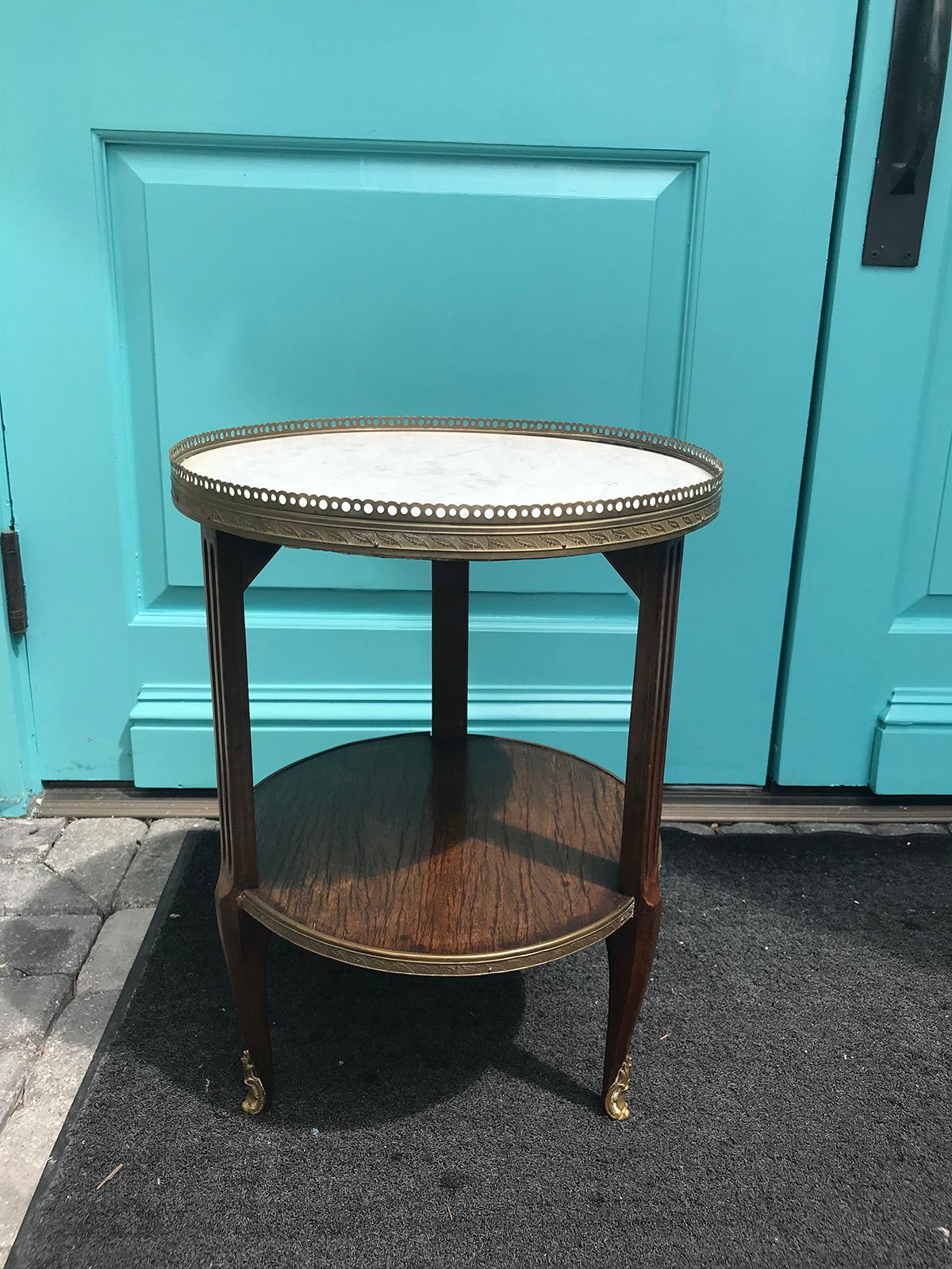 20th Century Small Round Marble Side Table with Bronze Gallery In Good Condition In Atlanta, GA