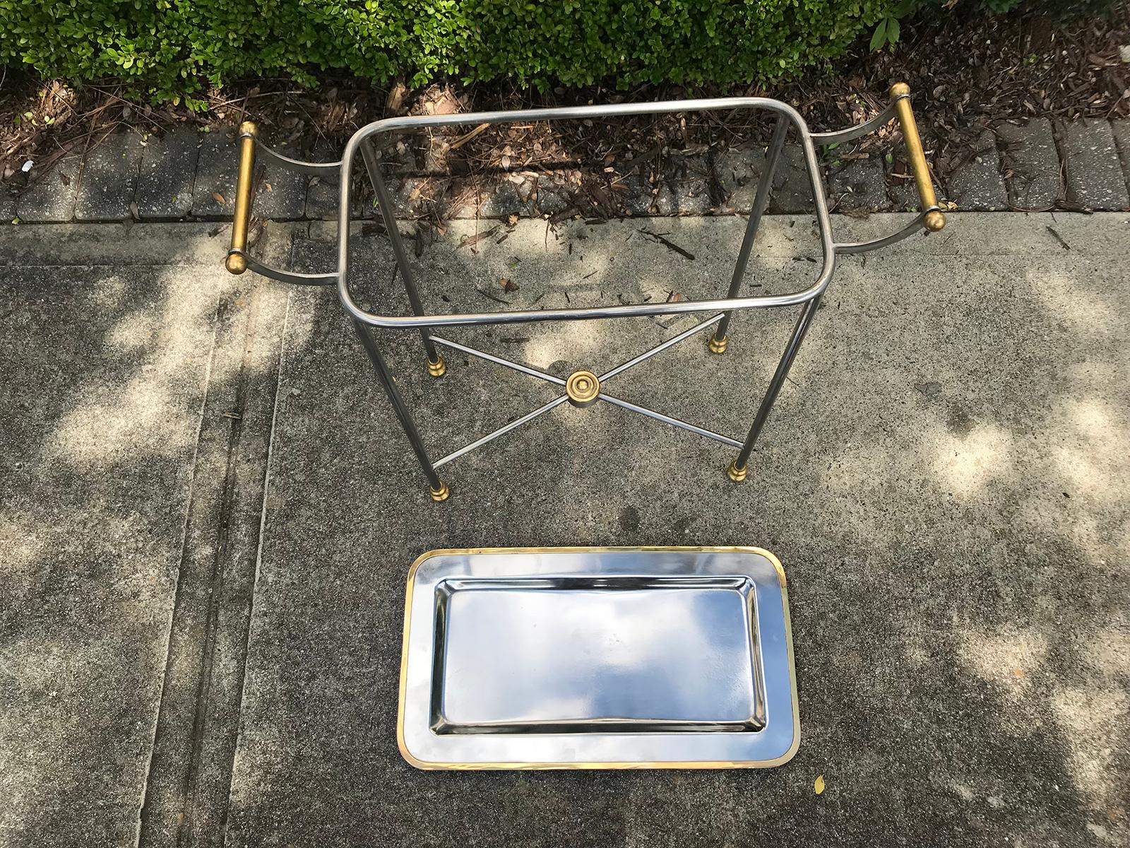 20th Century Small Steel and Brass Tray Side Table 11