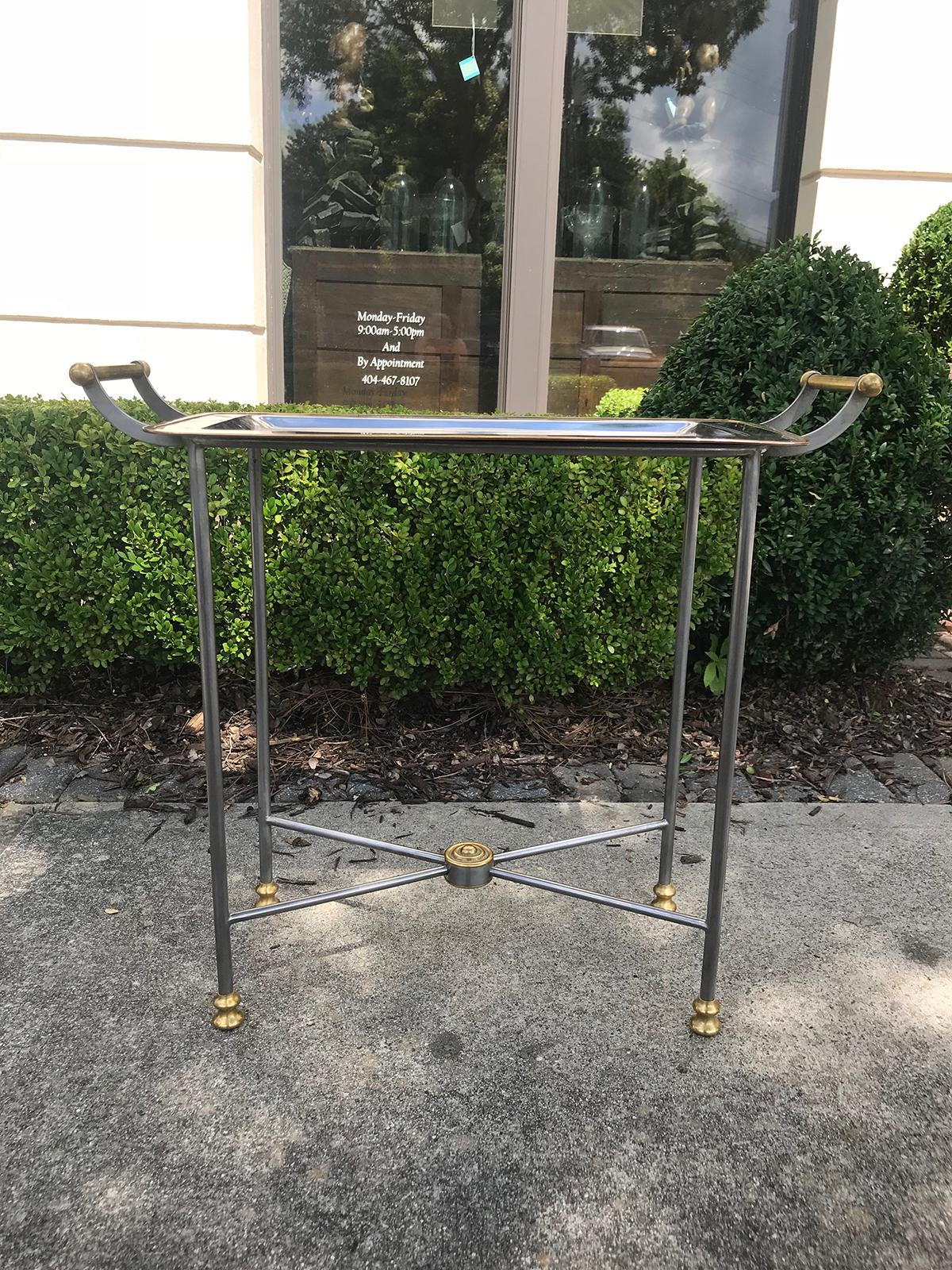 20th Century Small Steel and Brass Tray Side Table In Good Condition In Atlanta, GA