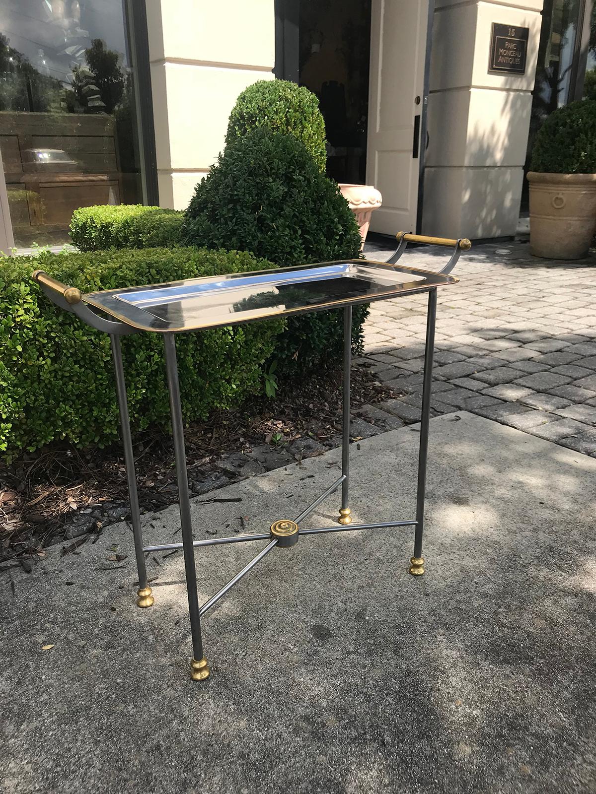 20th Century Small Steel and Brass Tray Side Table 2