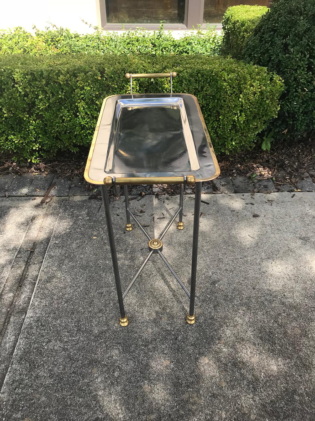 20th Century Small Steel and Brass Tray Side Table 4