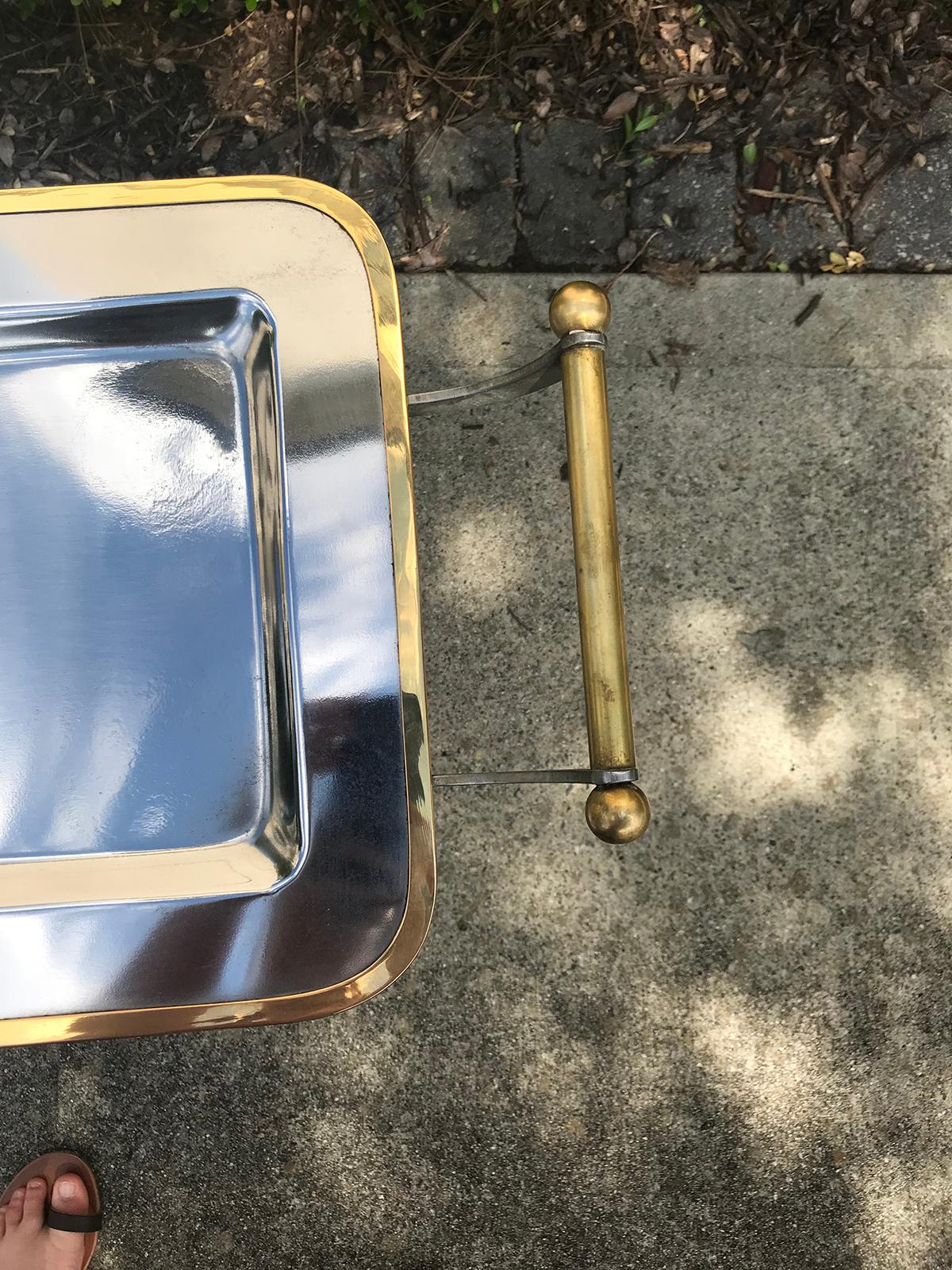 20th Century Small Steel and Brass Tray Side Table 5