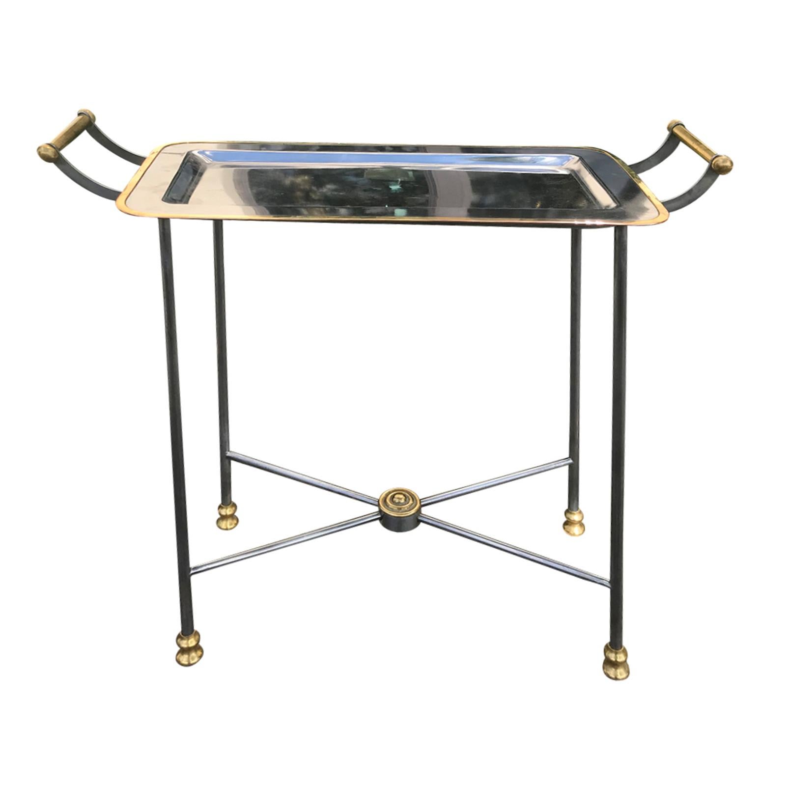 20th Century Small Steel and Brass Tray Side Table