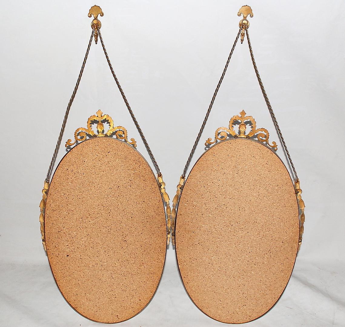Art Deco 20th Century Small Swedish Pair of Oval Brass Wall Mirrors