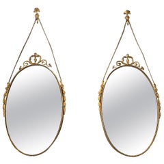 20th Century Small Swedish Pair of Oval Brass Wall Mirrors