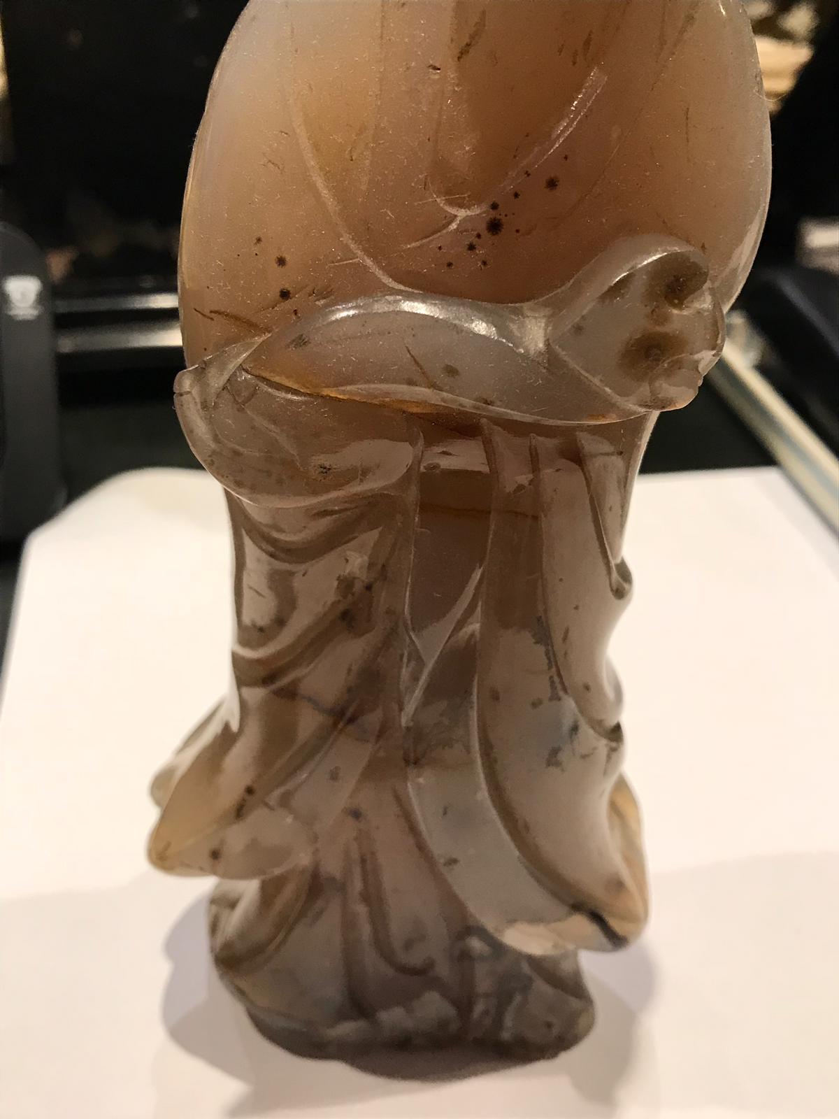 Hand-Crafted 20th Century Smoky Agate Figurine of an Asian Woman For Sale