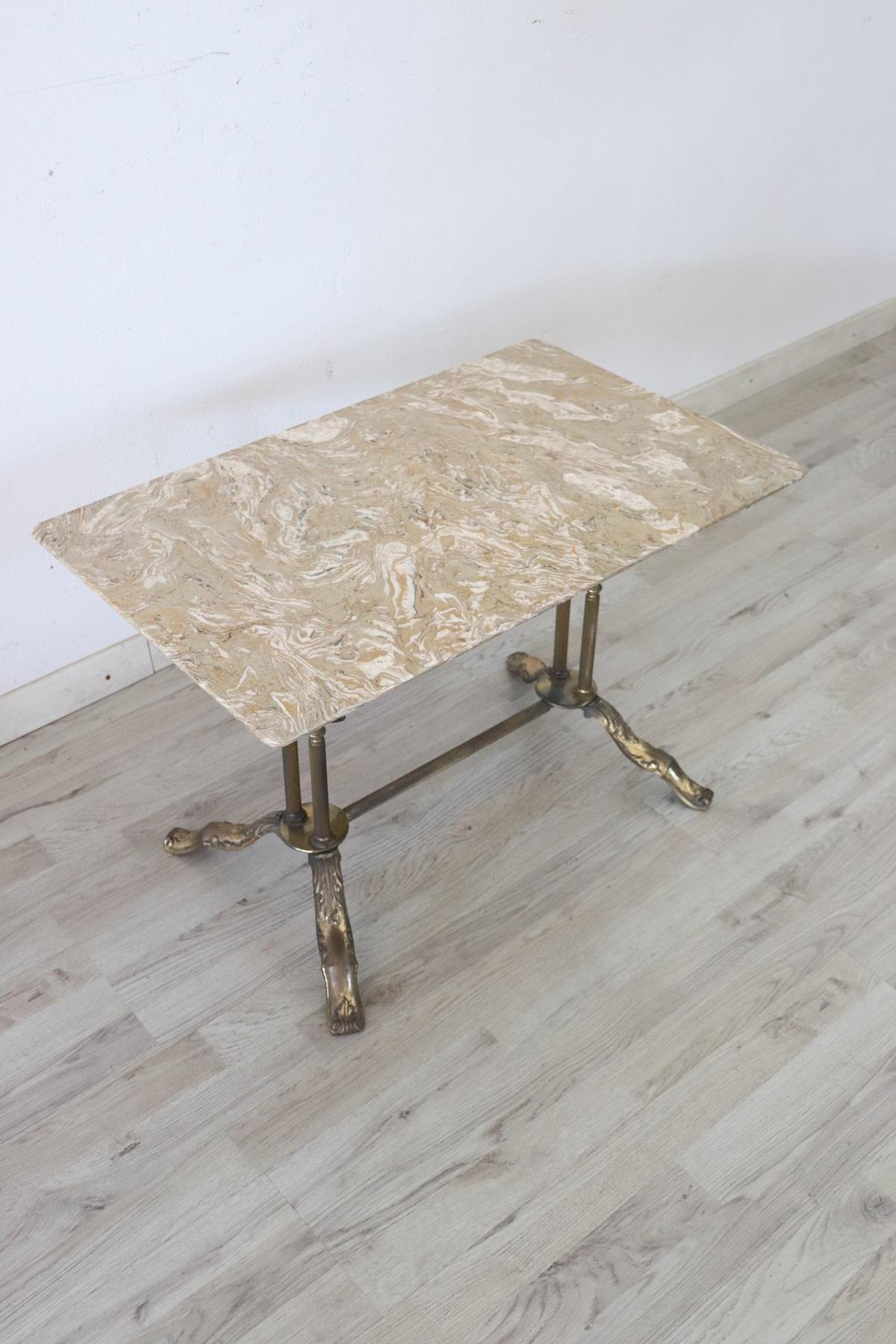 Italian 20th Century Sofa Table in Gilded Bronze with Marble Top