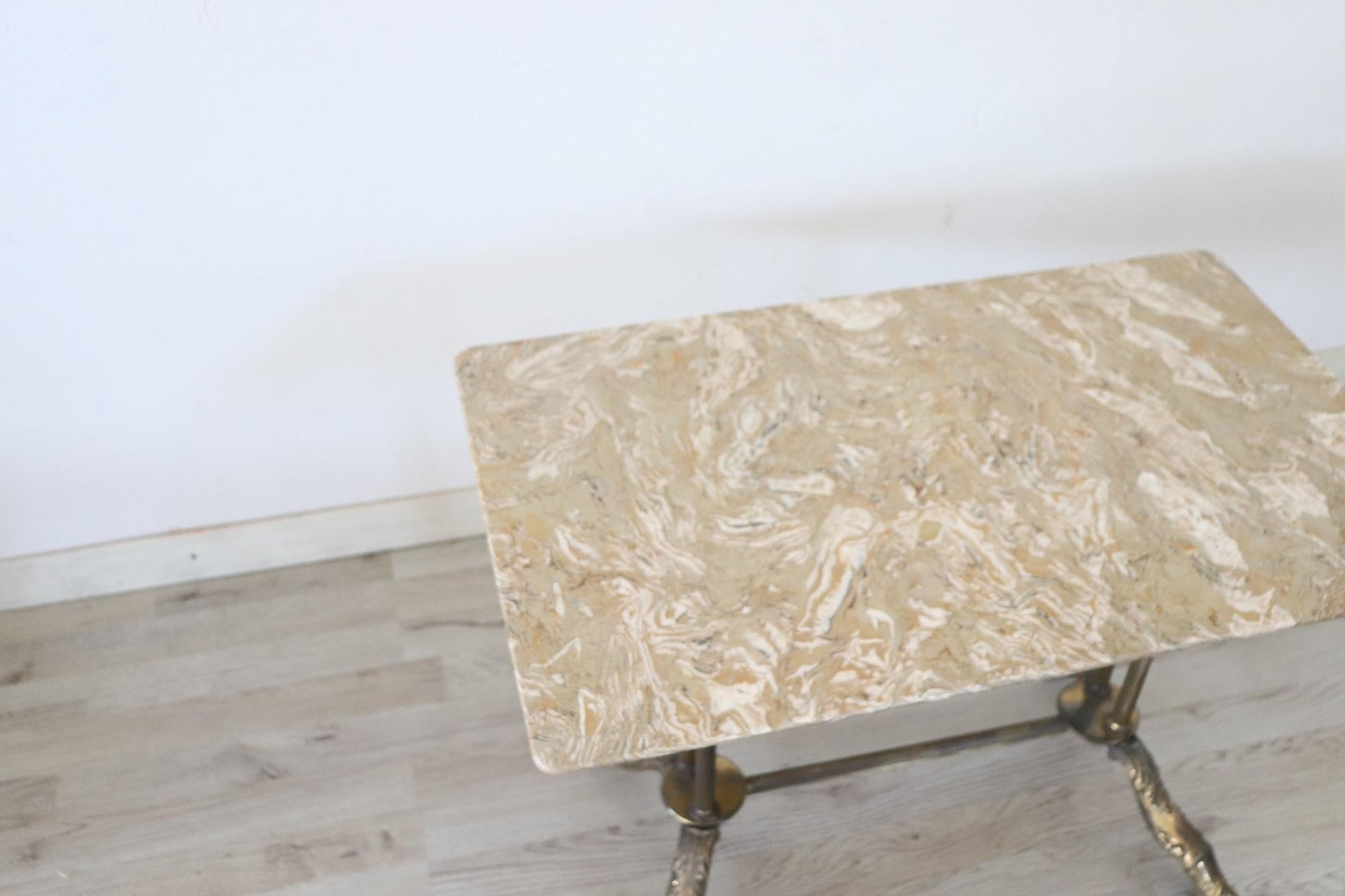 20th Century Sofa Table in Gilded Bronze with Marble Top 1
