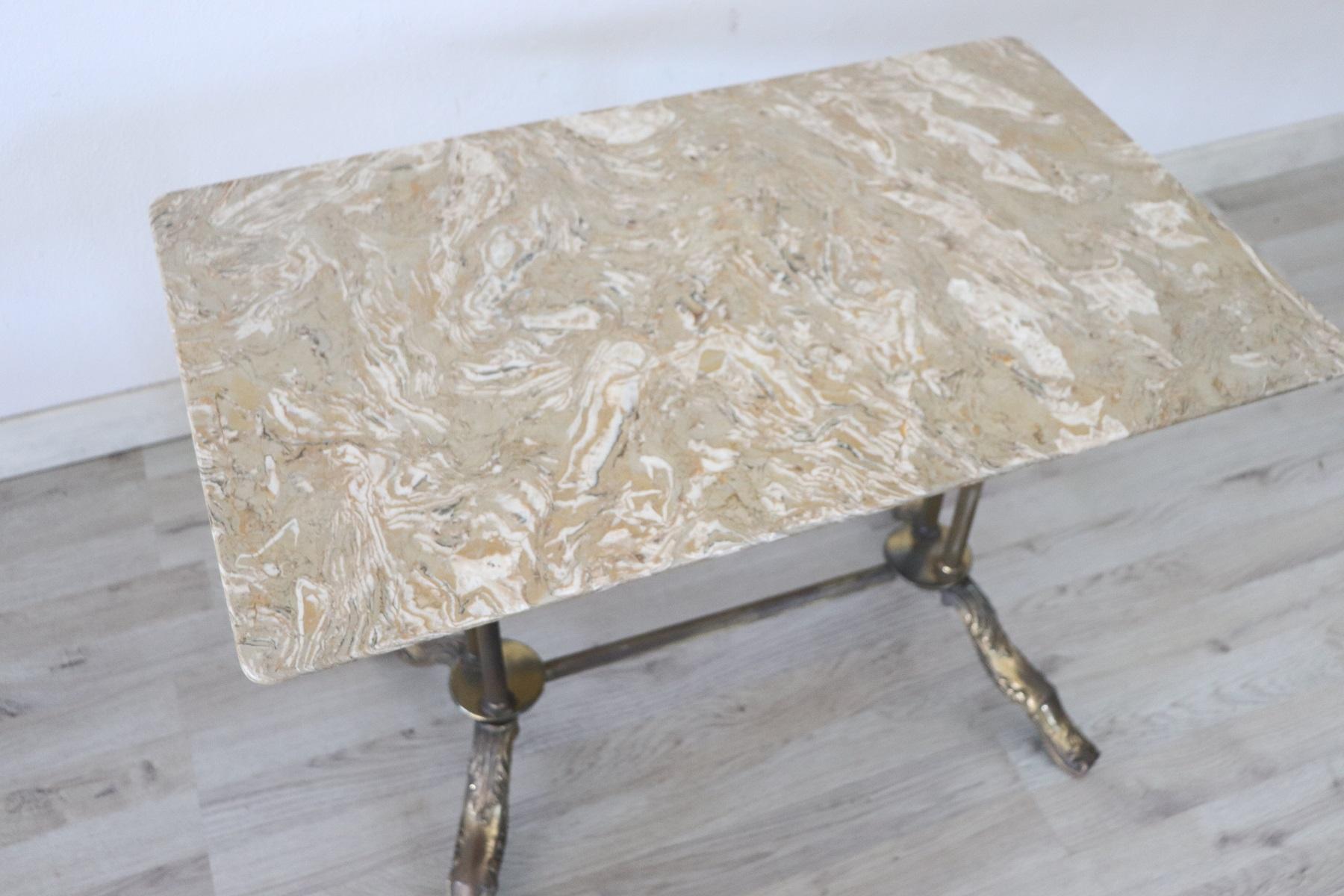 20th Century Sofa Table in Gilded Bronze with Marble Top 2