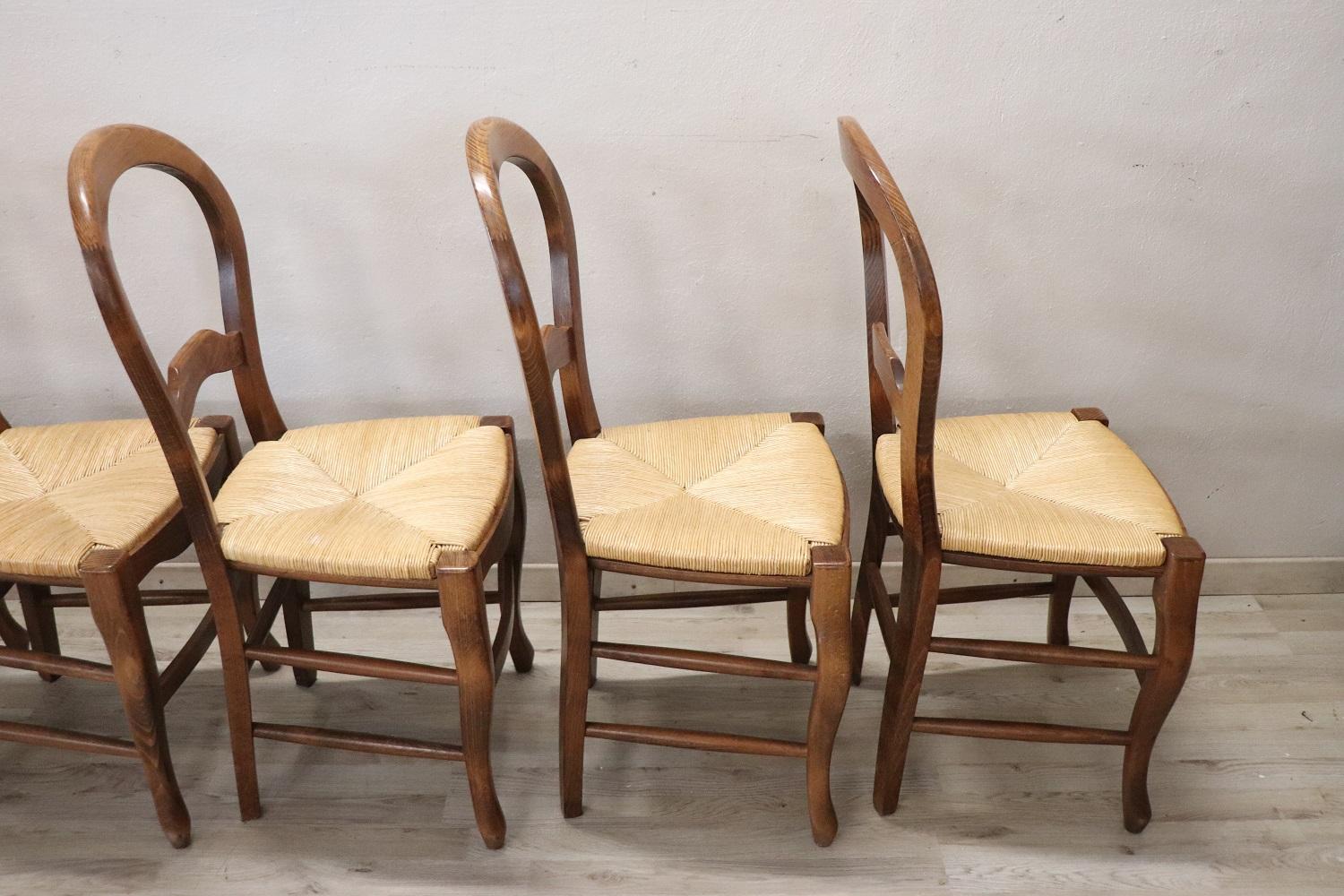 20th Century Solid Beech Wood Set of Six Chairs with Straw Seat 1