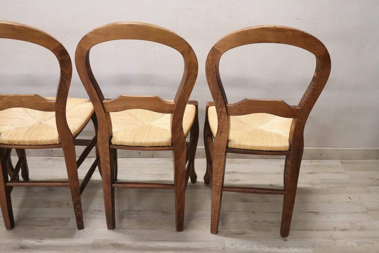 20th Century Solid Beech Wood Set of Six Chairs with Straw Seat 2