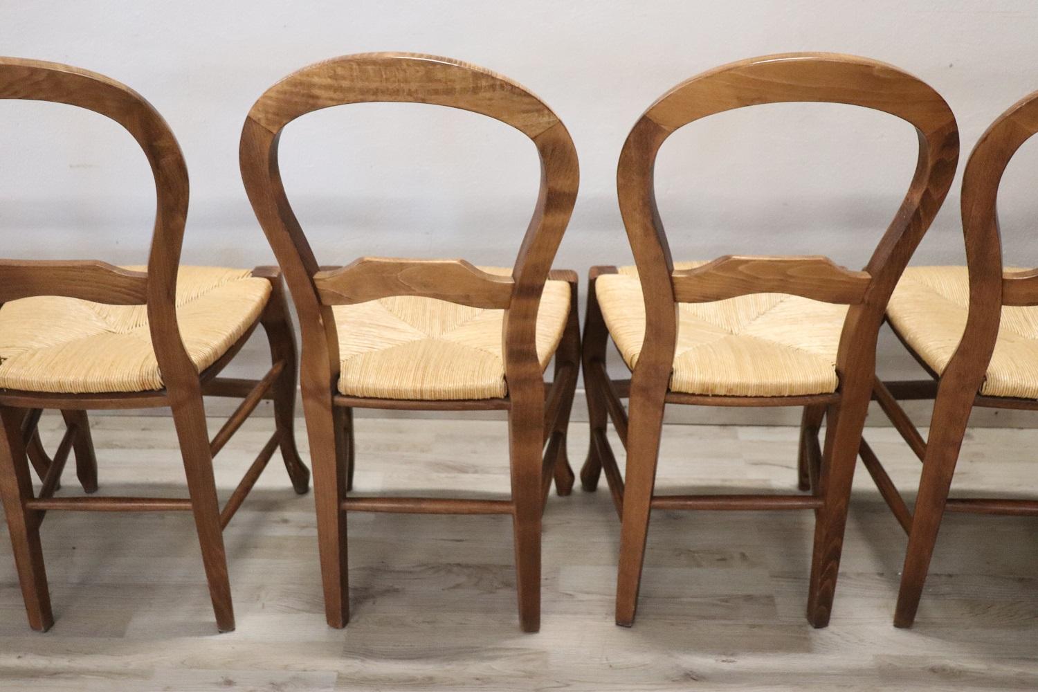 20th Century Solid Beech Wood Set of Six Chairs with Straw Seat 3