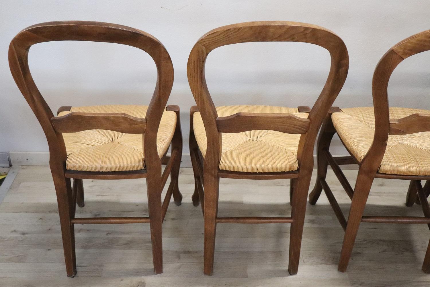 20th Century Solid Beech Wood Set of Six Chairs with Straw Seat 4