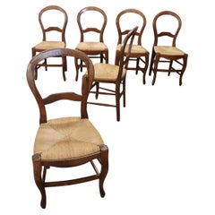 20th Century Solid Beech Wood Set of Six Chairs with Straw Seat