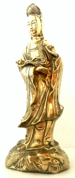 20th Century Solid Brass Asian Goddess Sculpture