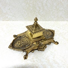 20th Century Solid Brass Japanese Pagoda Inkwell