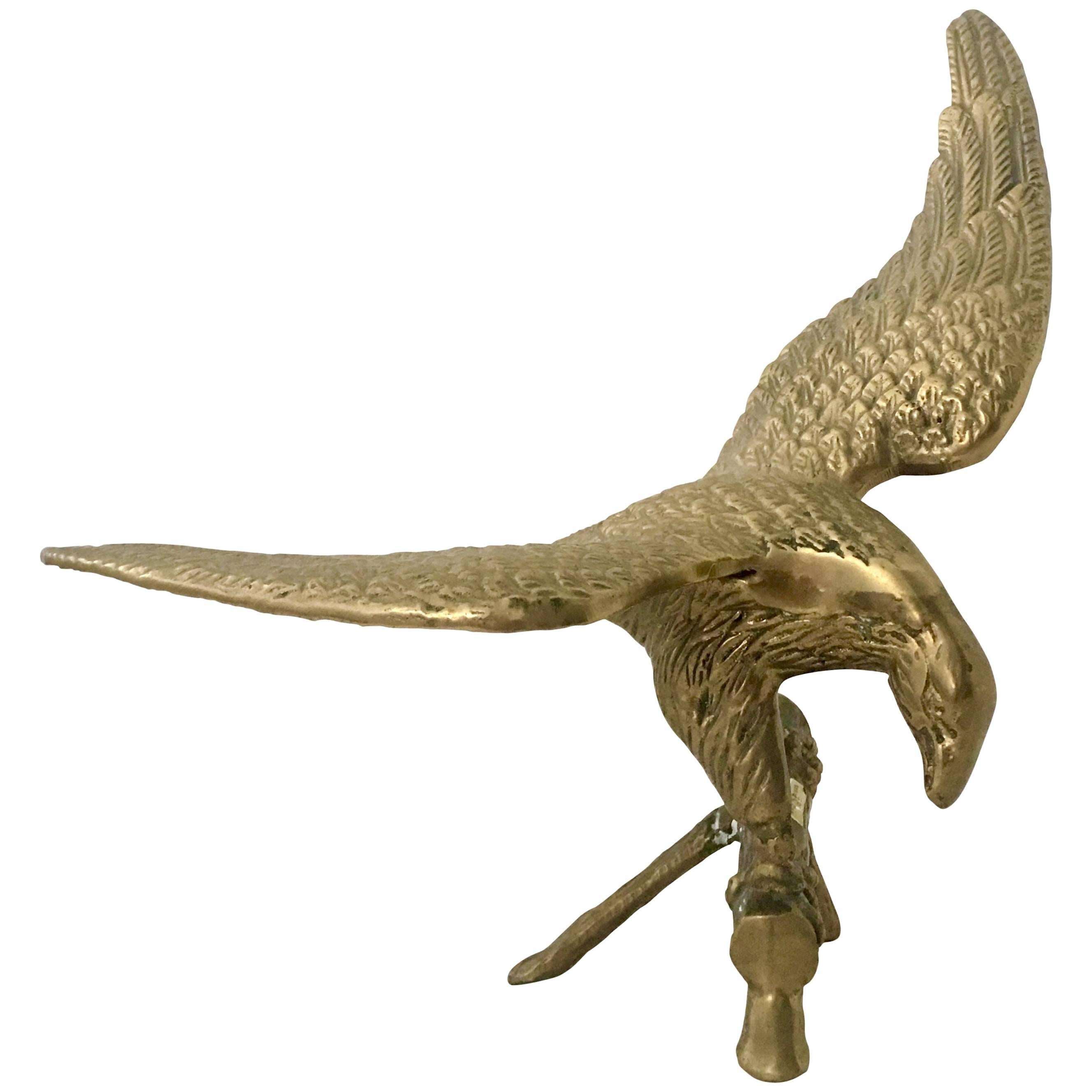 20th Century Solid Brass Perched Eagle Sculpture For Sale